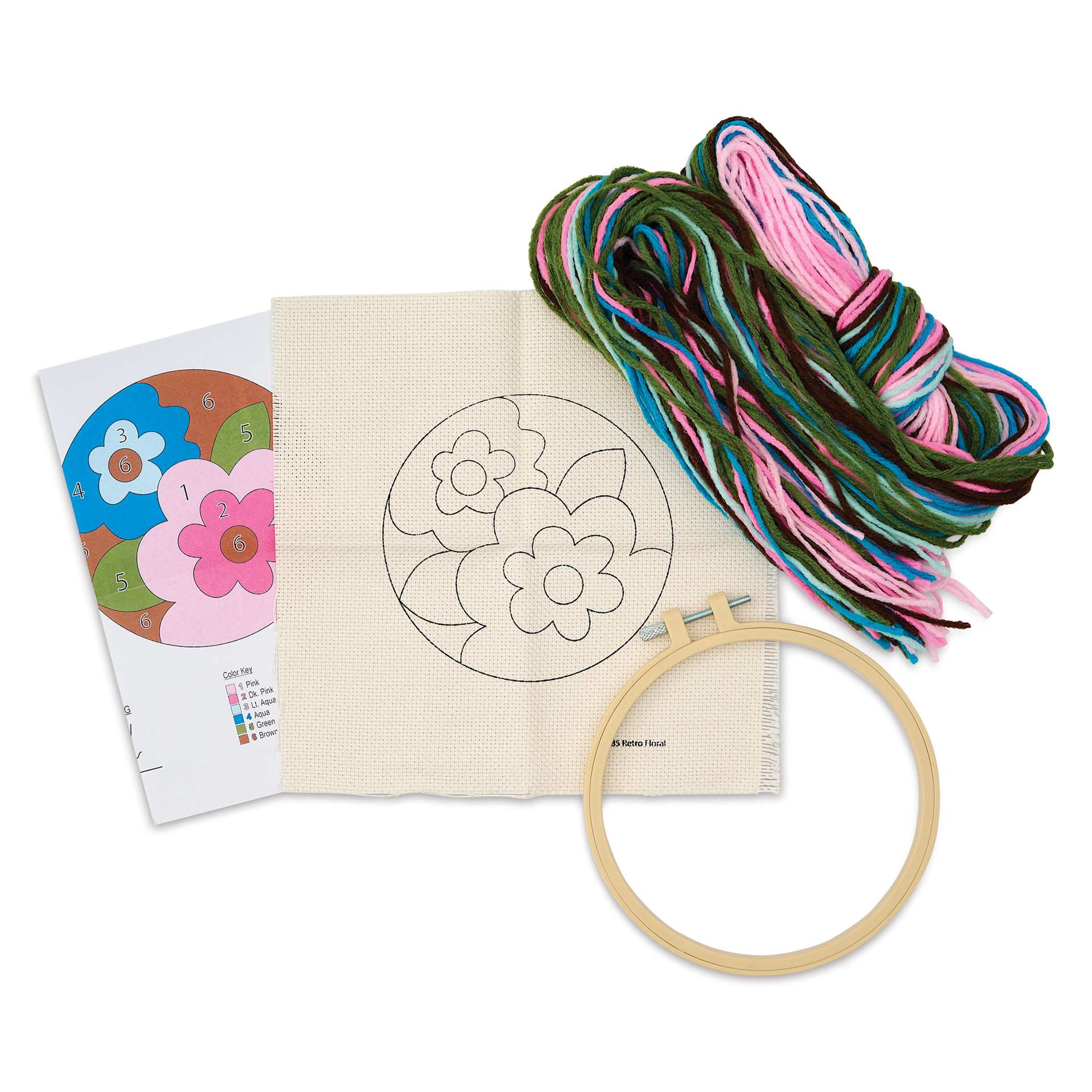 Design Works Yarn Punch Needle Kit - Retro Floral, kit contents