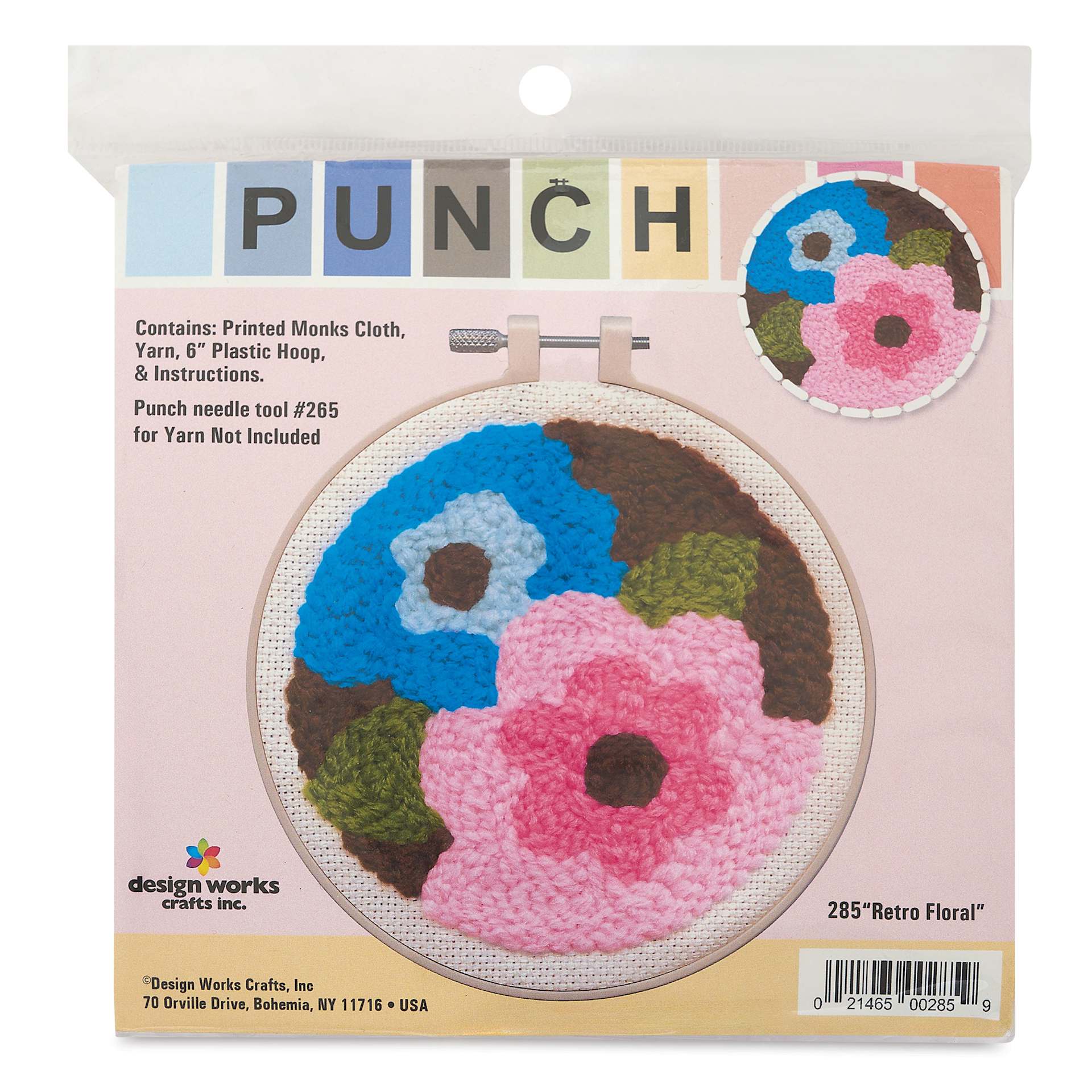 Design Works Yarn Punch Needle Kit - Retro Floral, front of packaging