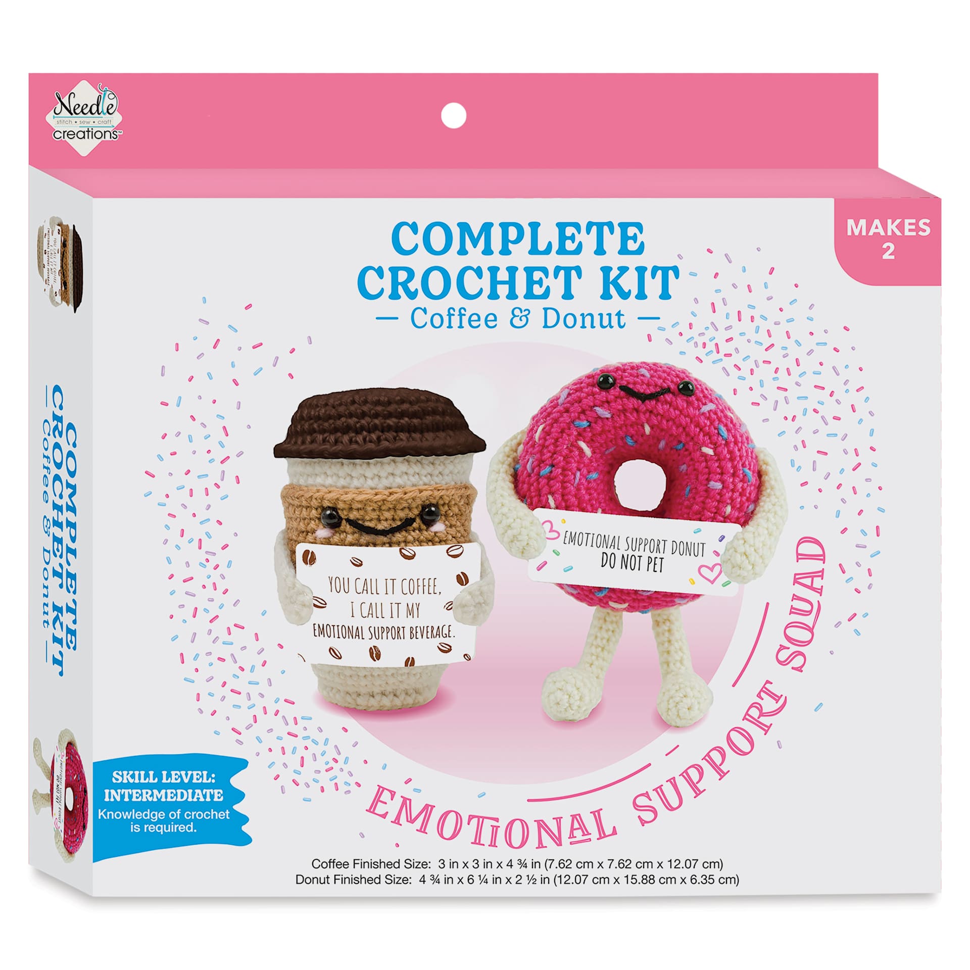 Needle Creations Crochet Kit - Pkg of 2, Coffee and Donut front of packaging