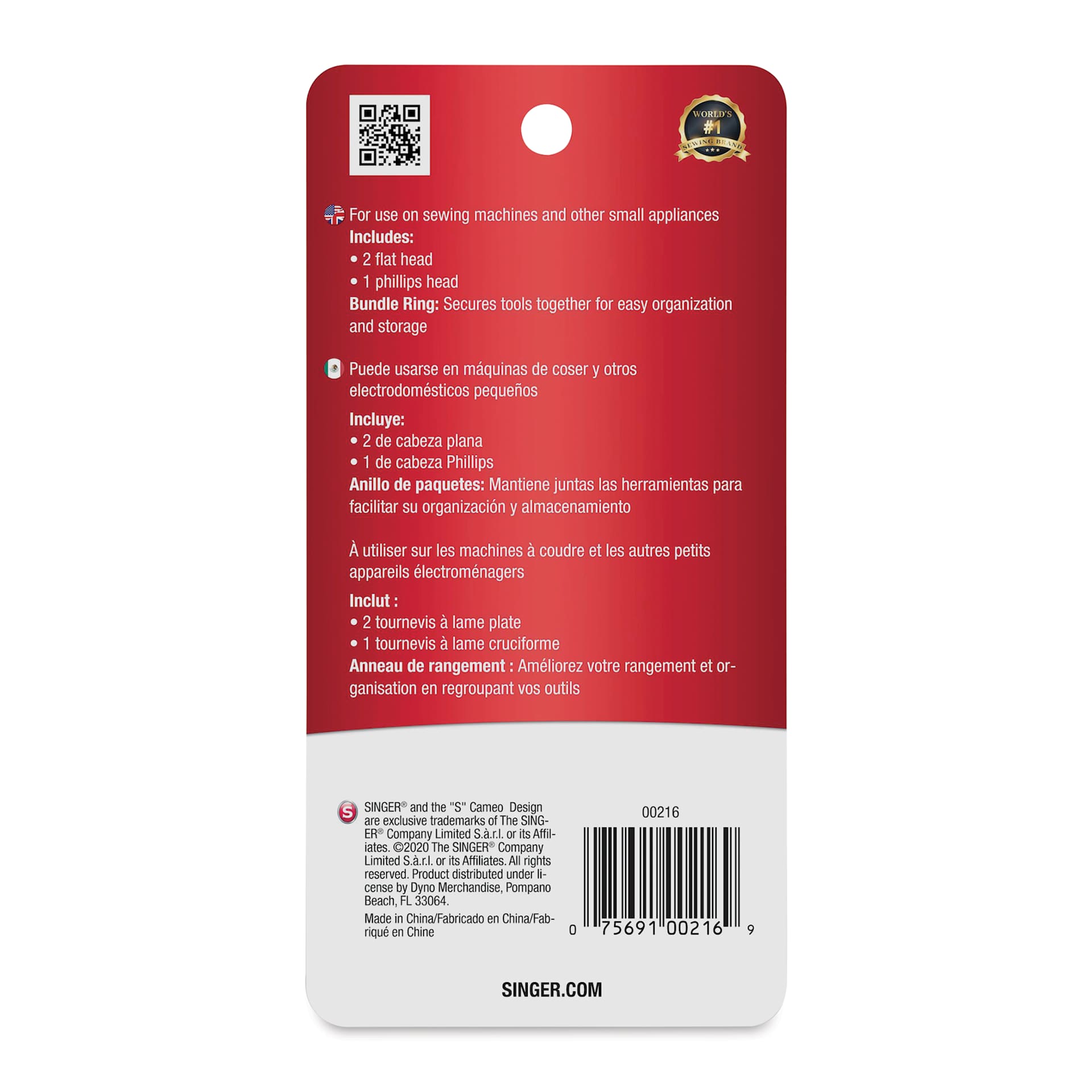 Singer Screwdriver Set - Pkg of 3, back of the packaging
