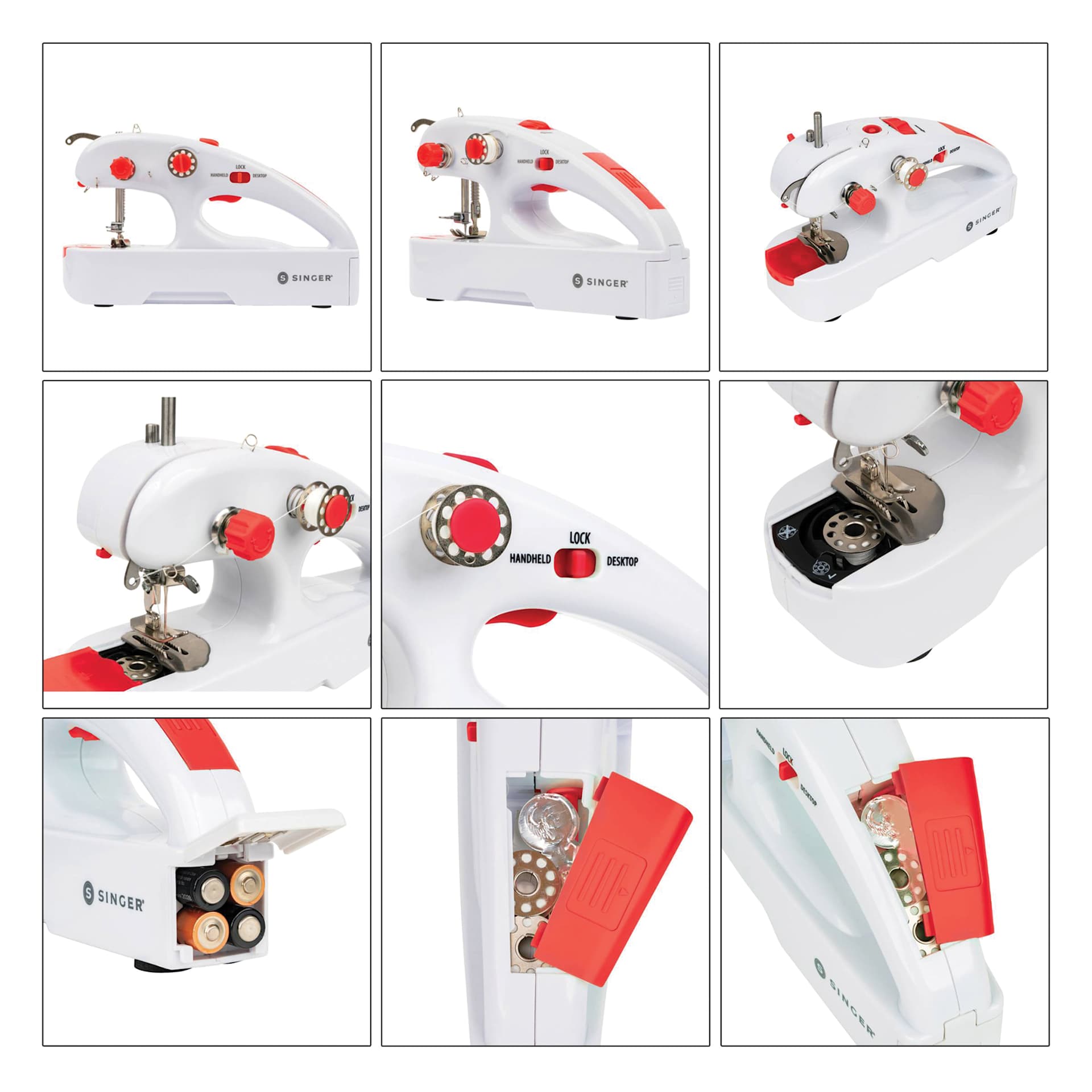Singer Stitch Quick Plus Handheld Mending Machine, close-up of the features (batteries not icluded)