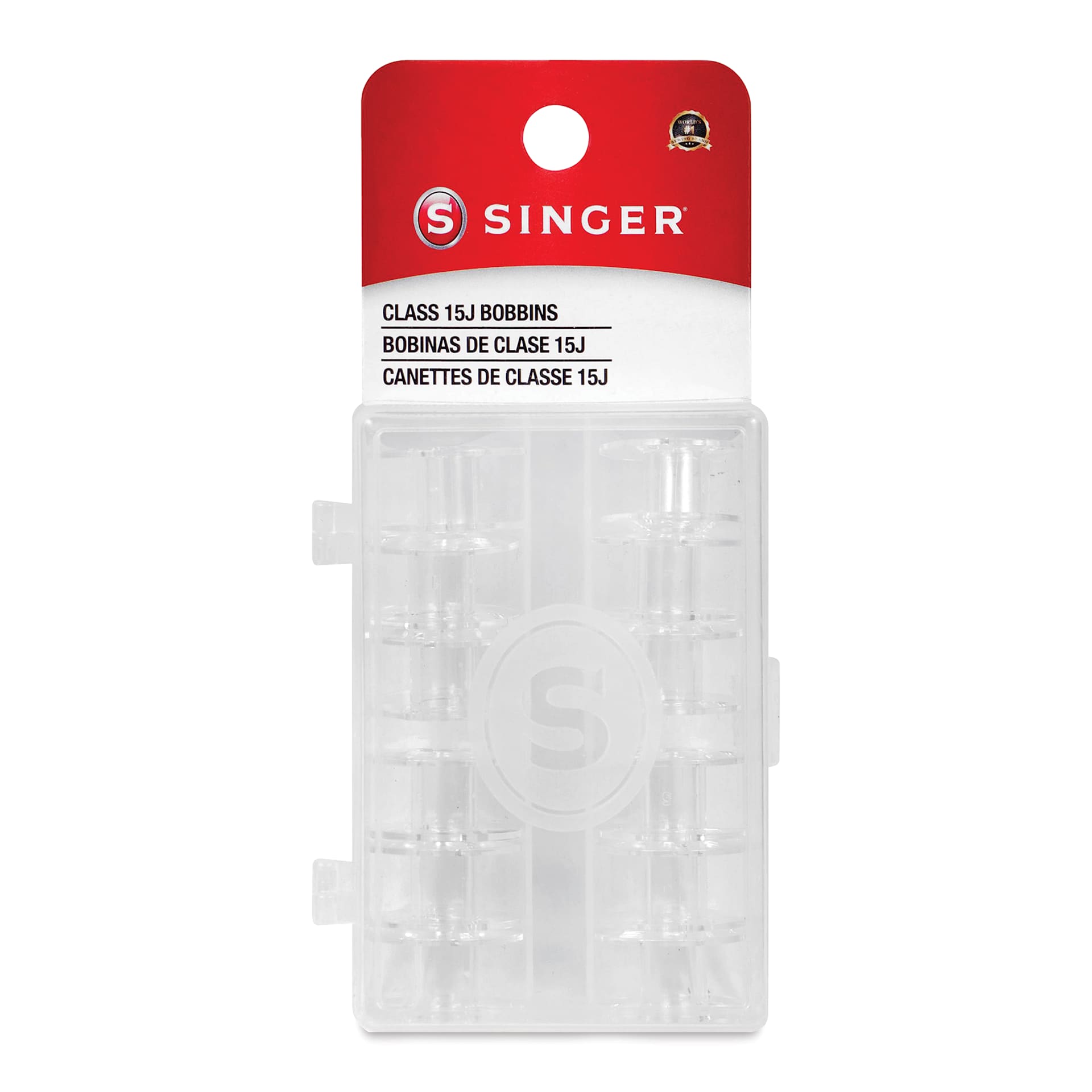 Singer Sewing Machine Bobbins - Class 15J, Clear, Pkg of 12 with Case front of the packaging