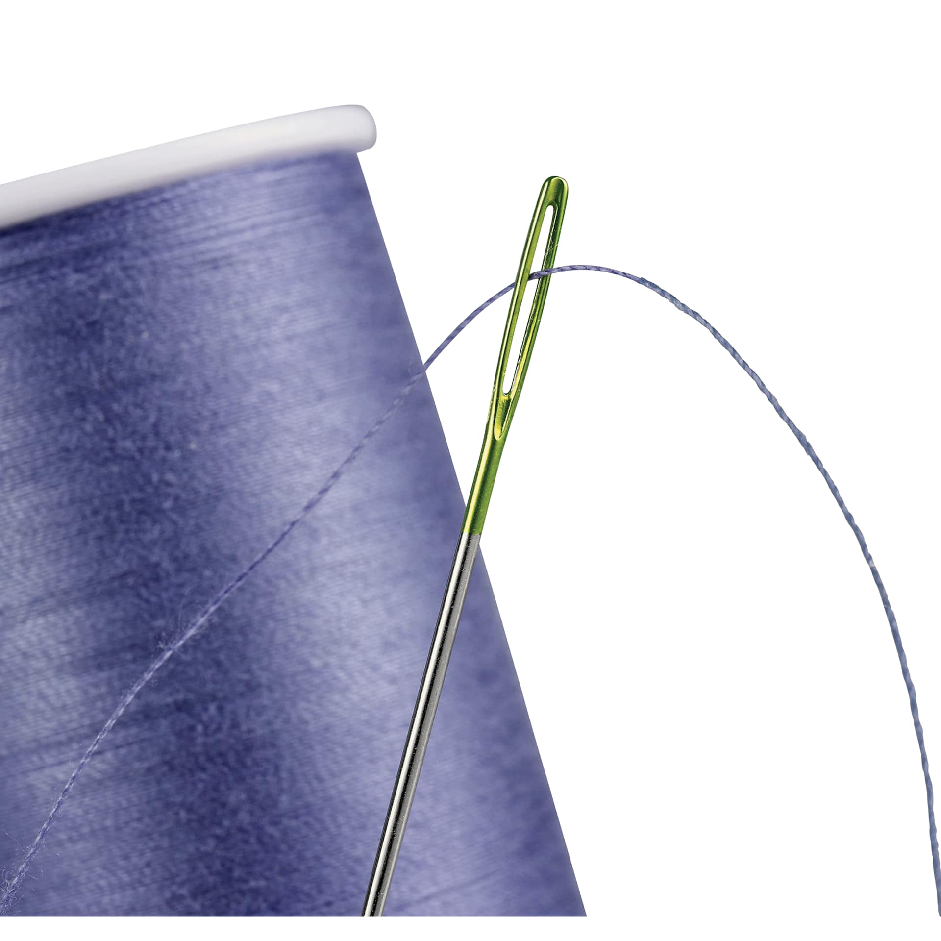 Singer Tapestry Needle Set, close-up of a threaded needle