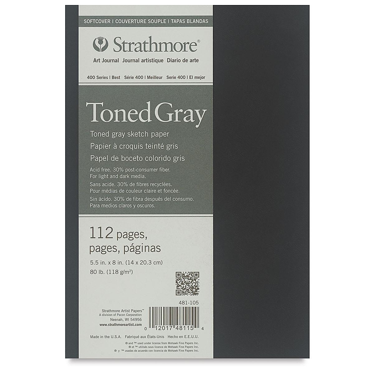 Strathmore Softcover 400 Series Toned Sketch Artist Journal - 8" x 5-1/2", Gray