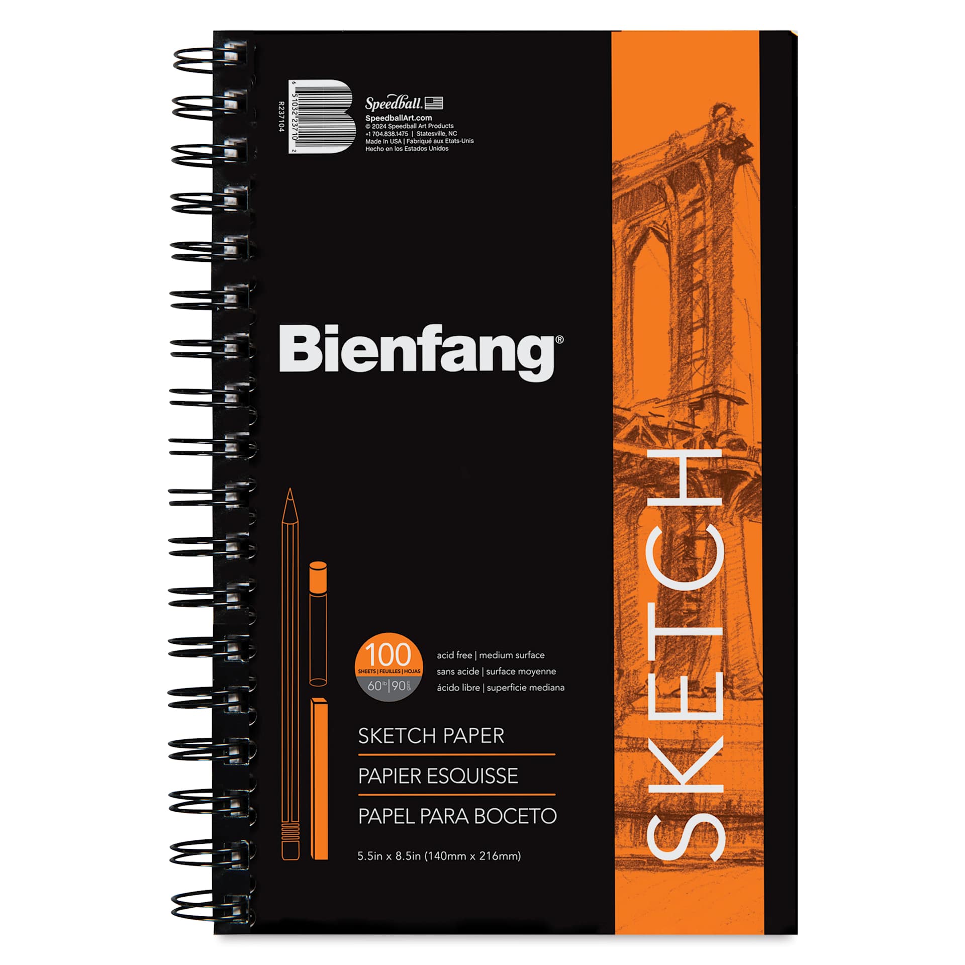 Bienfang Wirebound Sketch Pad - 5-1/2" x 8-1/2", 100 Sheets