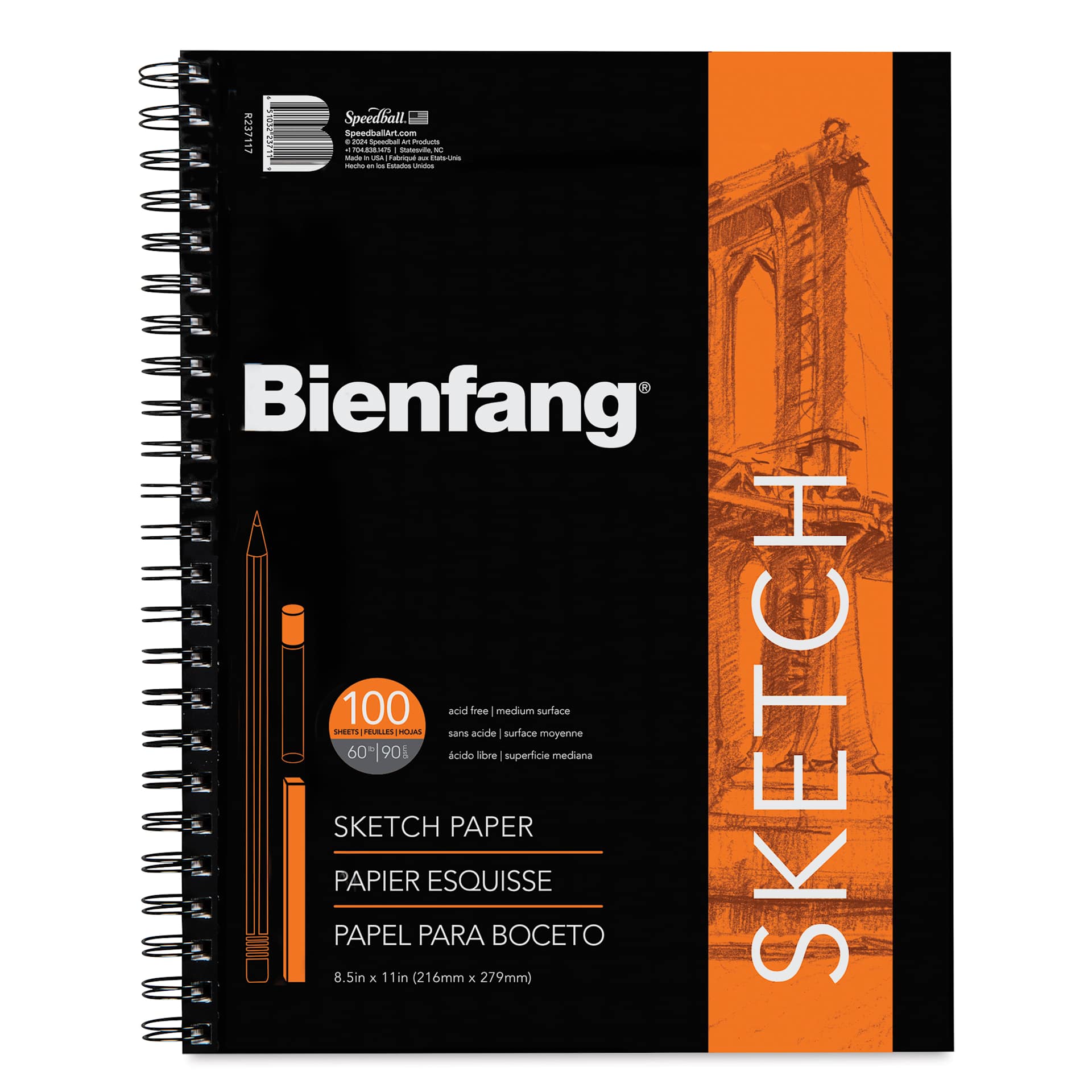 Bienfang Wirebound Sketch Pad - 11" x 8-1/2", 100 Sheets