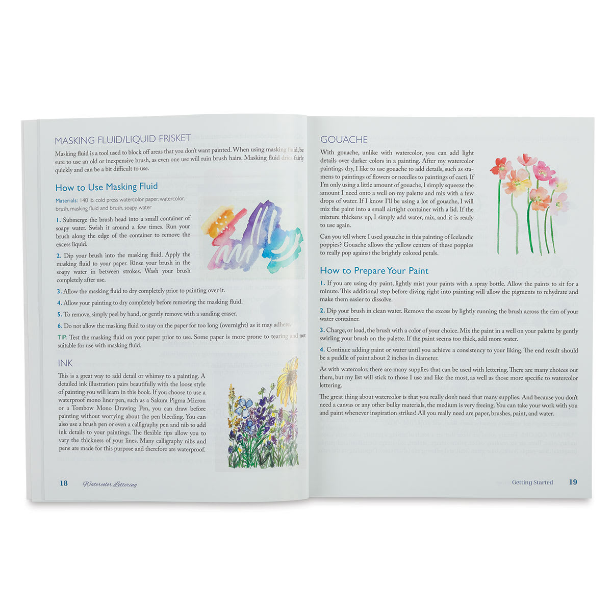 Watercolor Lettering - Inside spread about using masking fluid