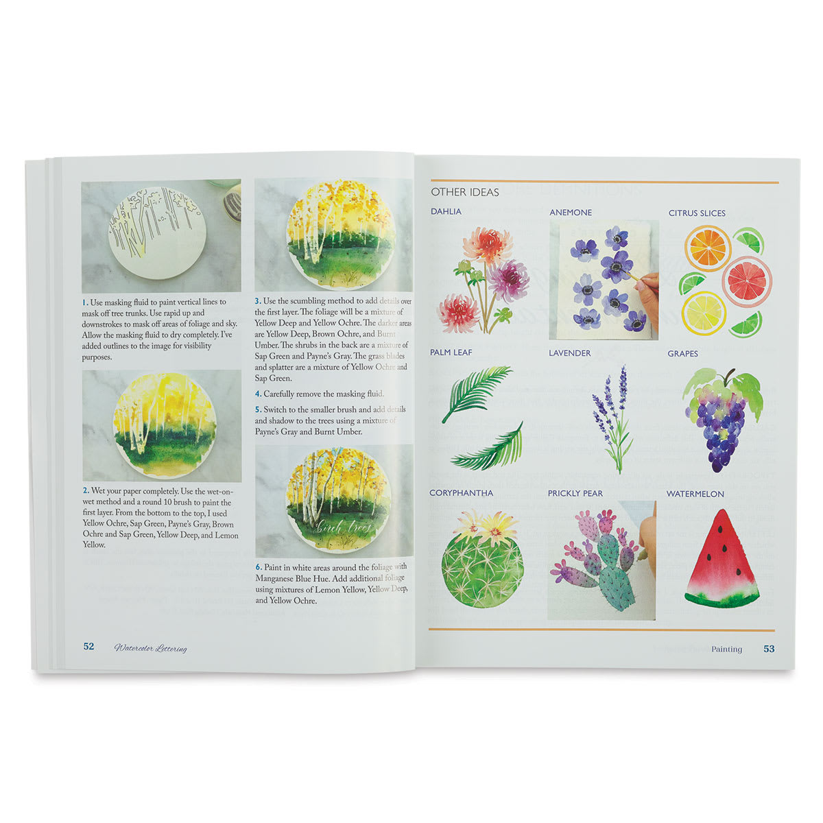 Watercolor Lettering - Inside spread of various watercolor flowers