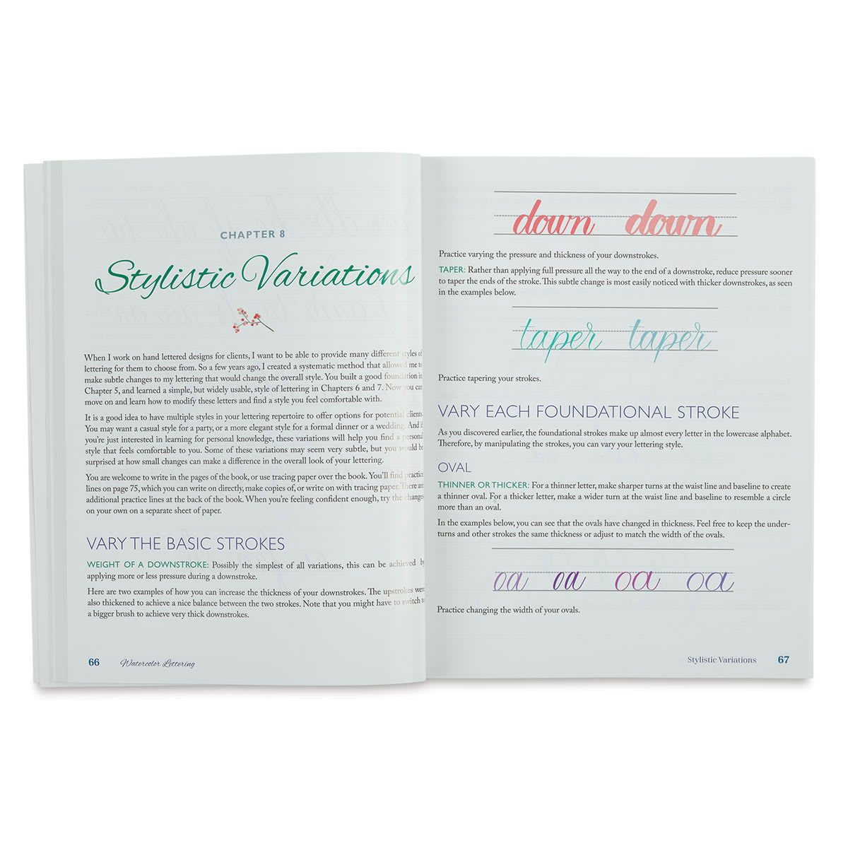 Watercolor Lettering - Inside spread showing chapter on Lettering variations