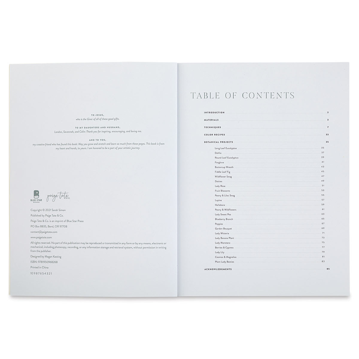 Watercolor Workbook, Table of Contents