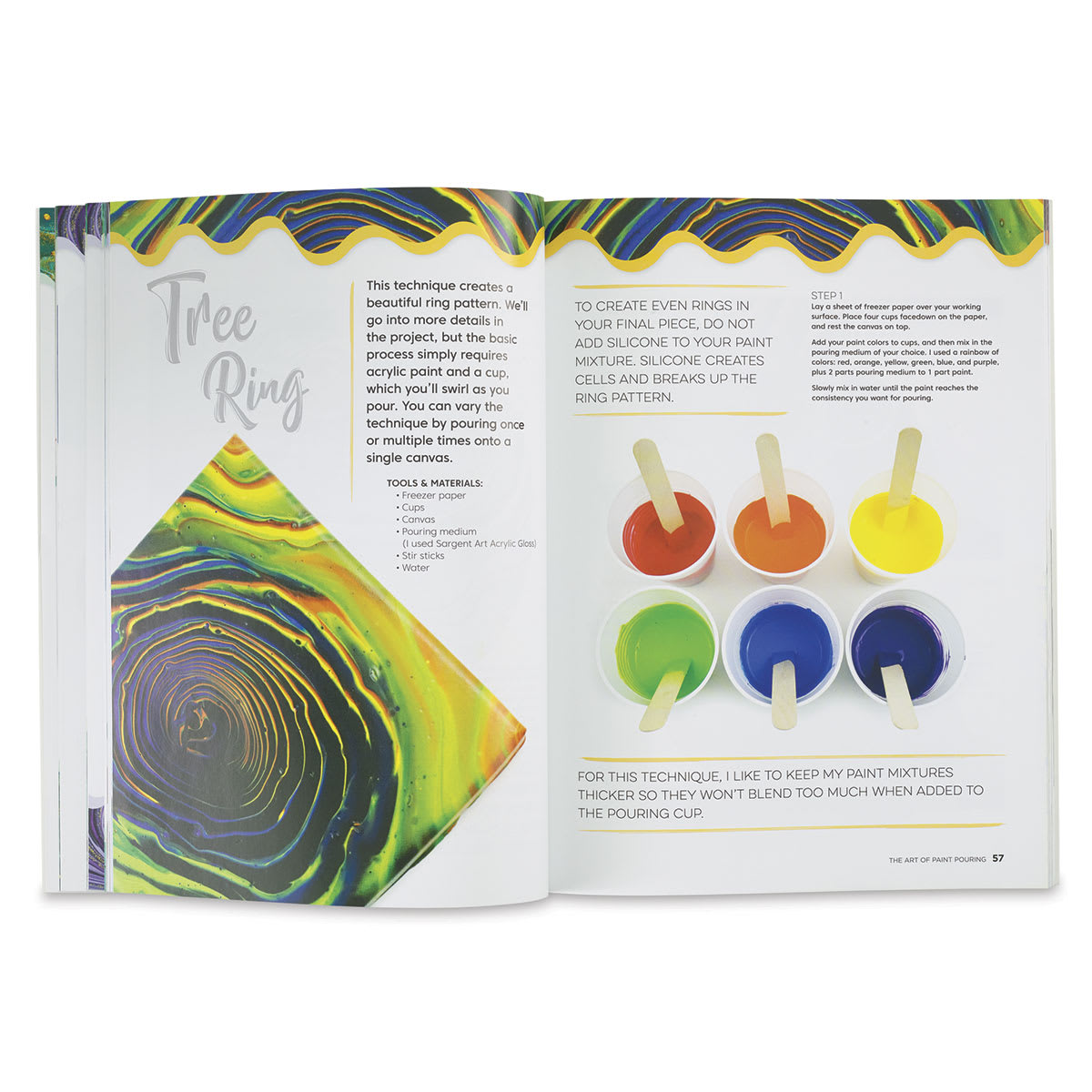 The Art of Paint Pouring - Inside spread about creating Tree Rings