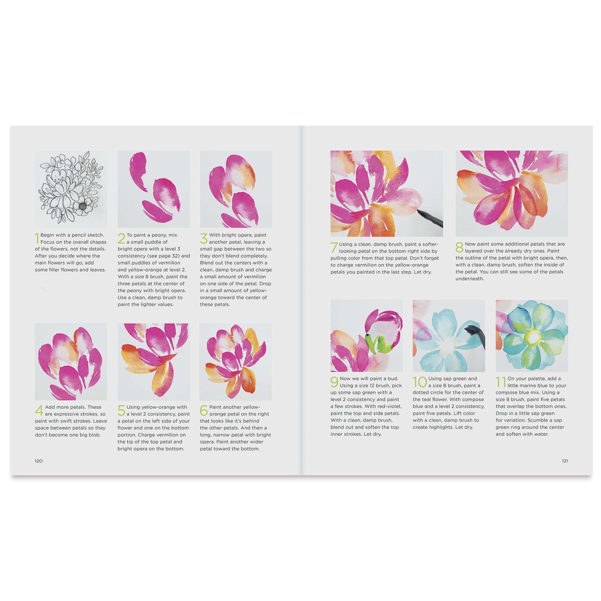 Hello, Watercolor! Activity Book, flower drawing step by step