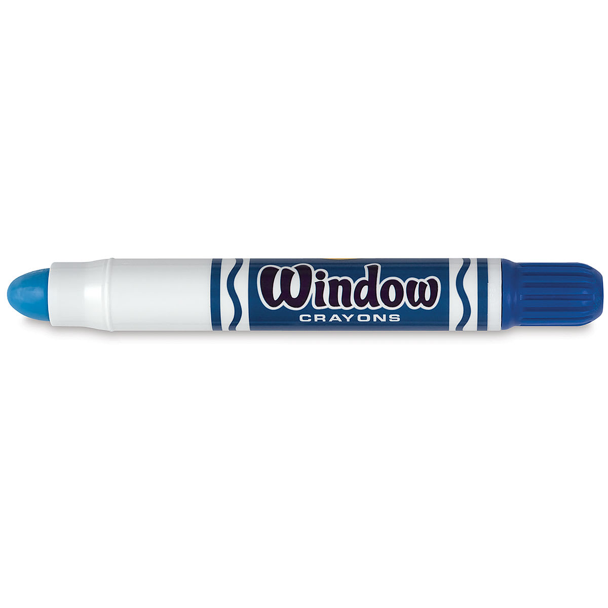 Crayola Washable Window Crayons - Single Blue Crayon shown uncapped and horizontally