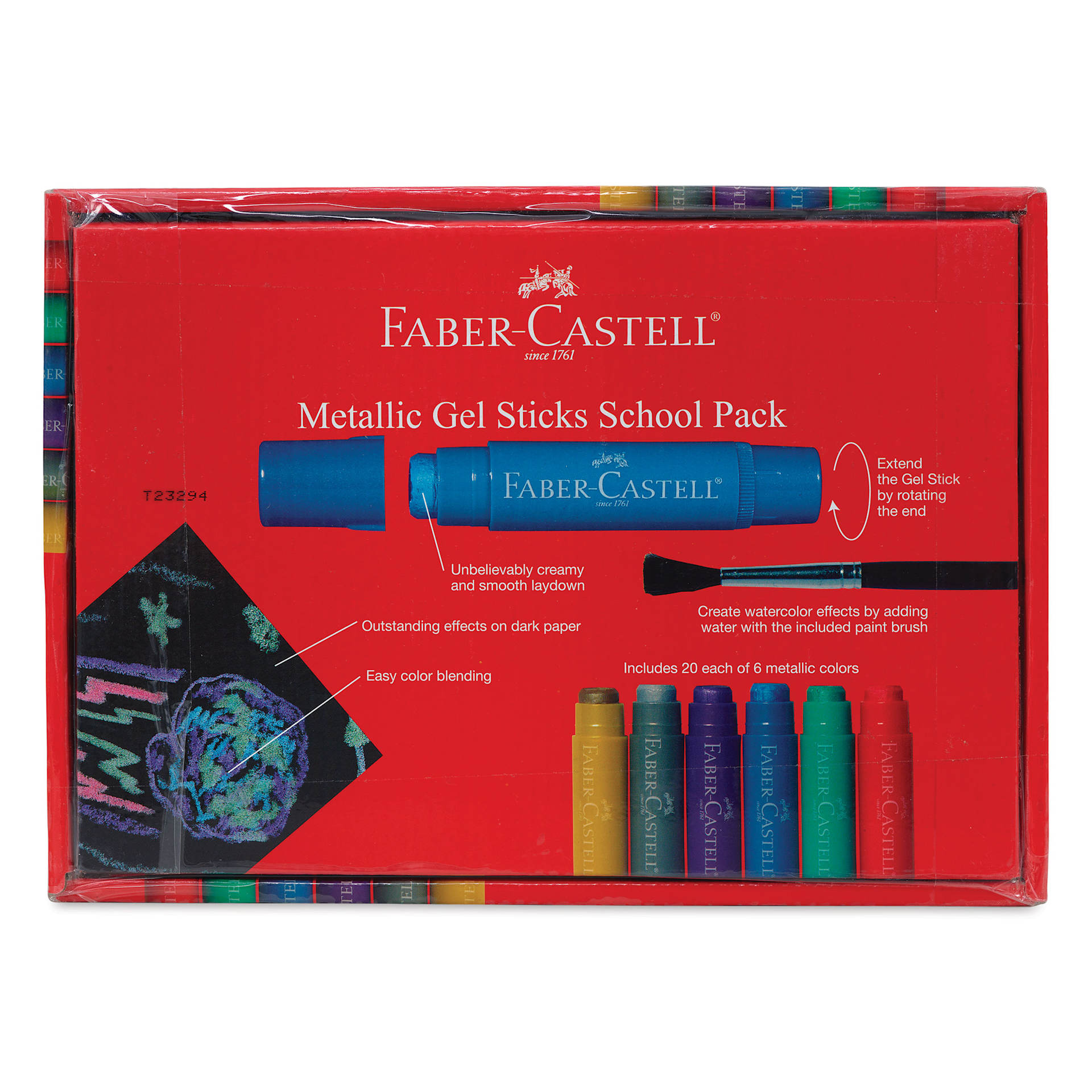 Faber-Castell Gel Sticks -  Set of 140, Metallic Colors, back of the packaging