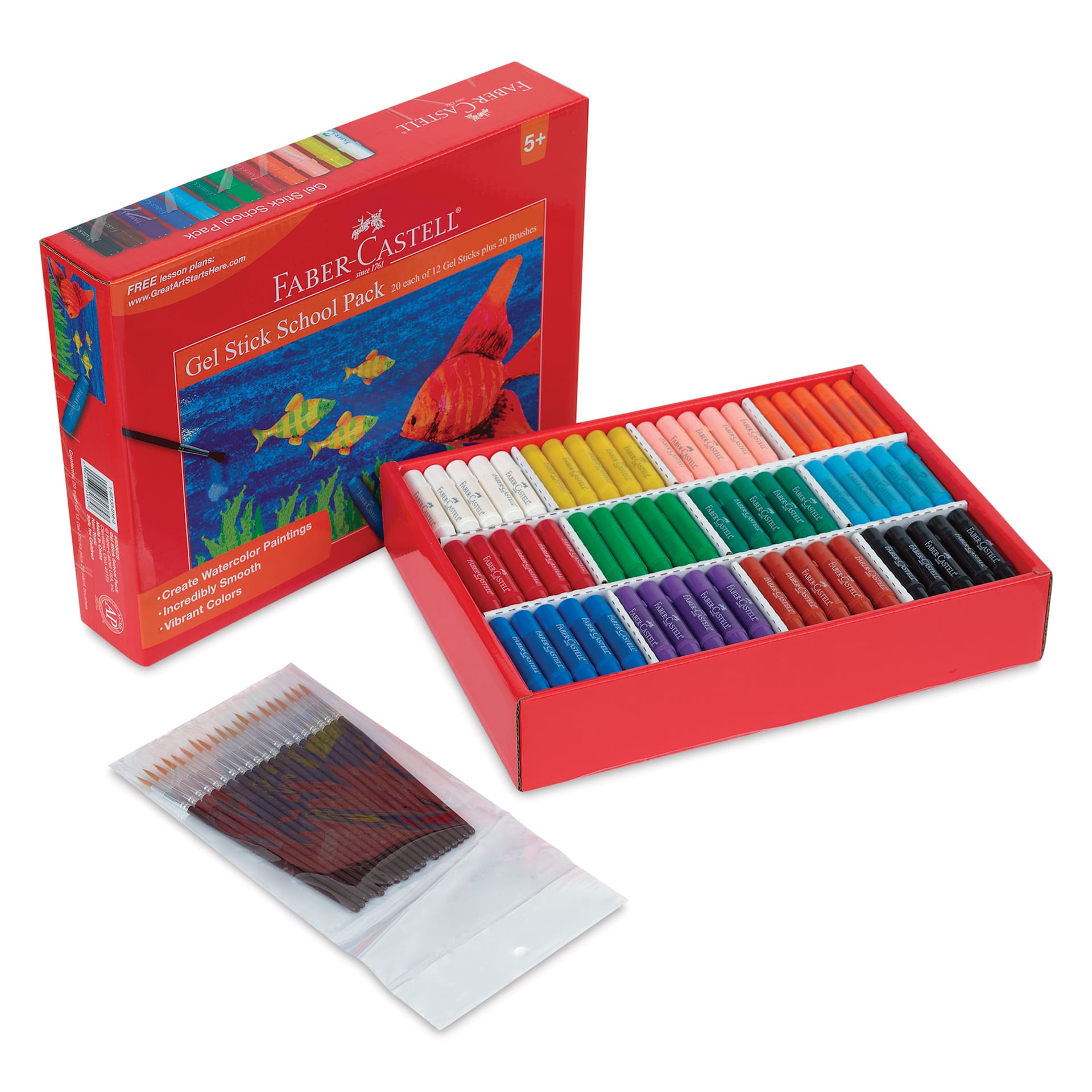 Faber-Castell Gel Sticks -  Set of 260, showing Assorted gel sticks and brushes