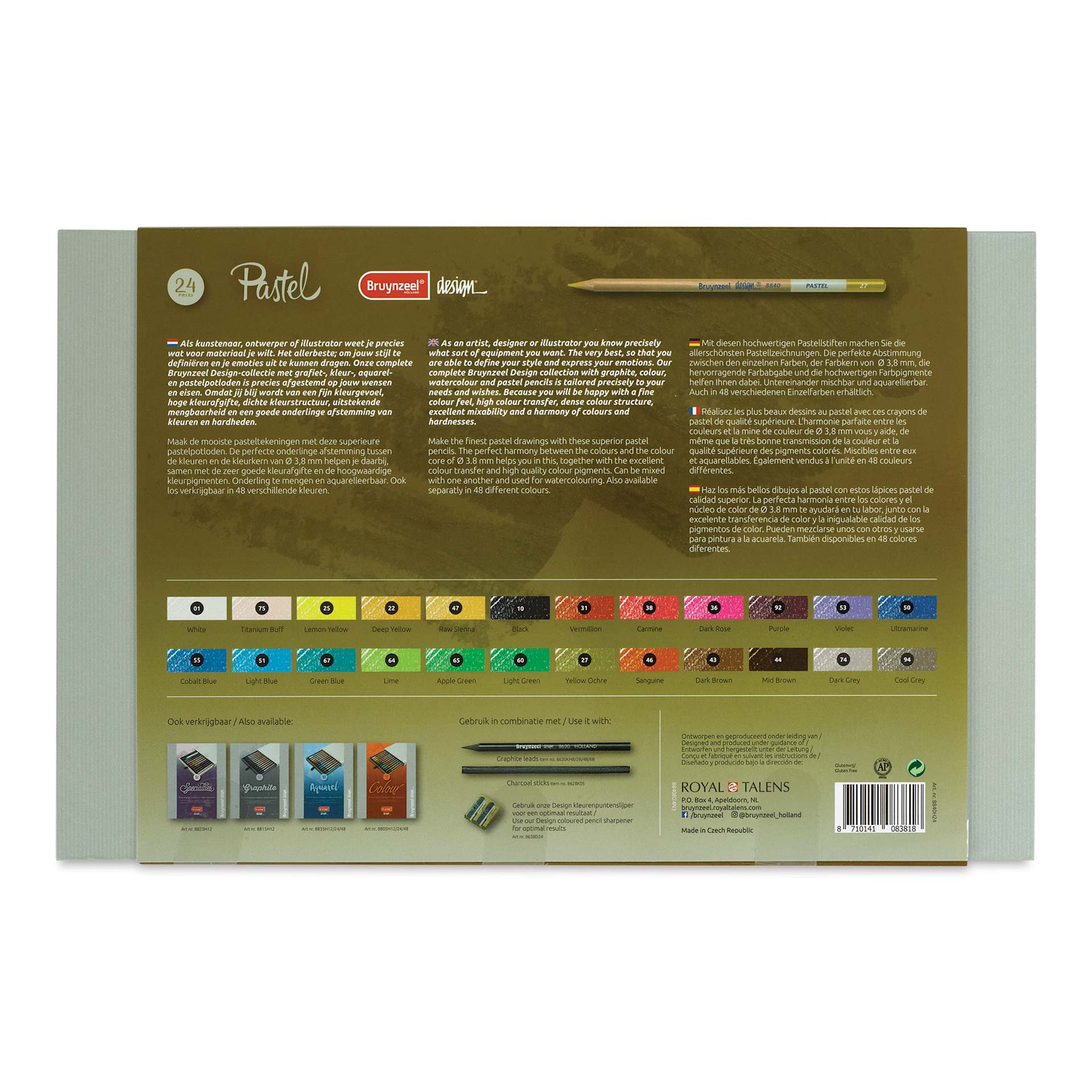 Bruynzeel Design Pastel Pencils - Assorted Colors, Set of 24 (back of package)