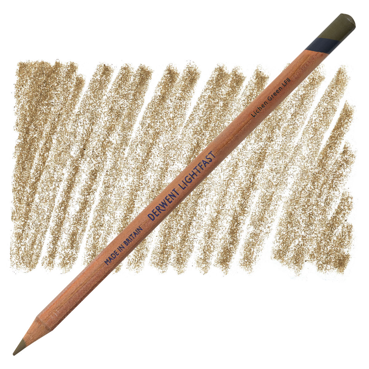 Derwent Lightfast Colored Pencil - Lichen Green pencil and swatch