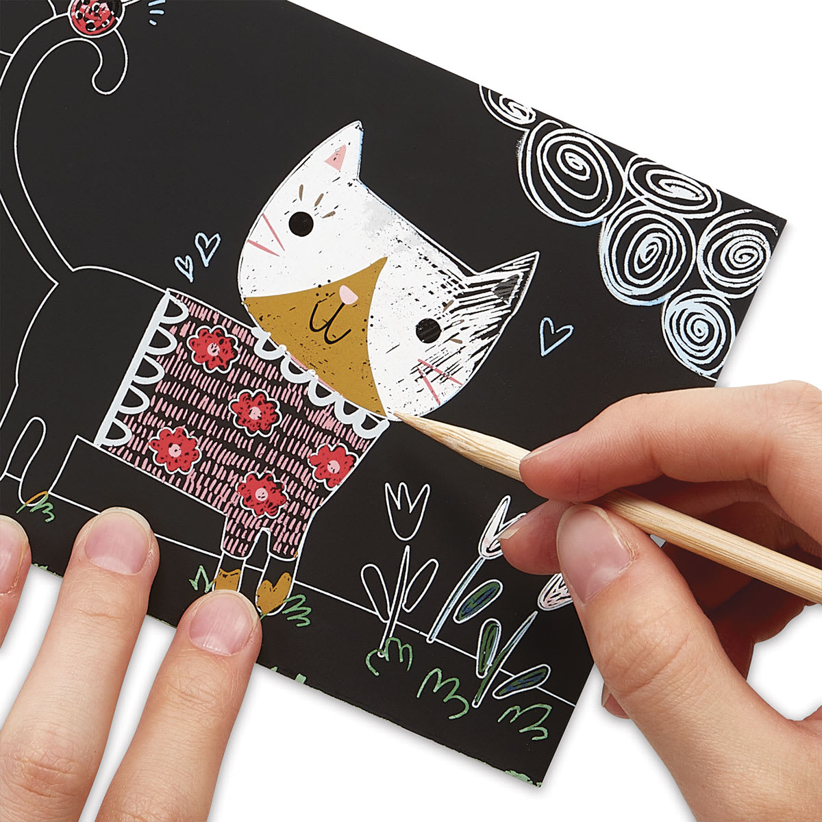Ooly Scratch and Scribble Mini Scratch Art Kit - Hands scratching card from Cutie Cats package