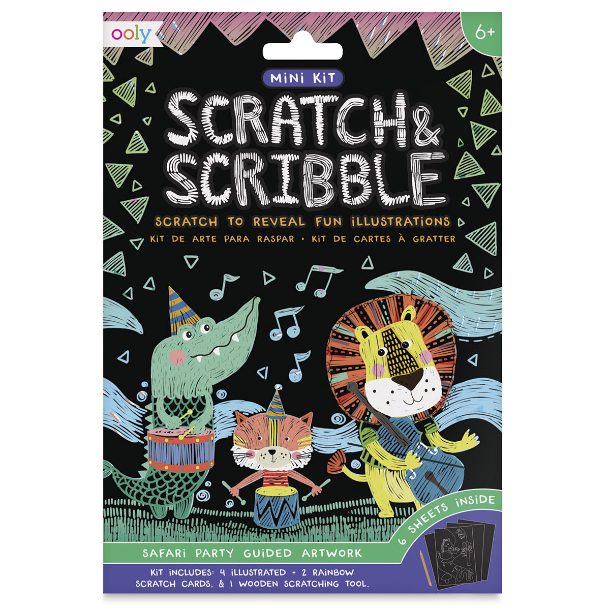 Ooly Scratch and Scribble Mini Scratch Art Kit - Front of package of Safari Party