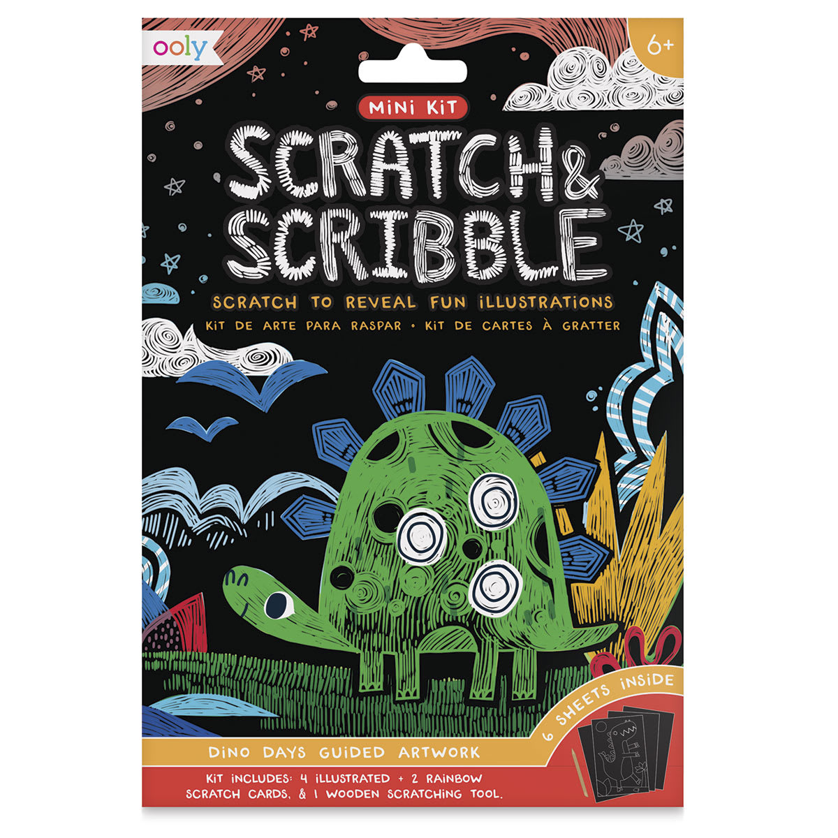 Ooly Scratch and Scribble Mini Scratch Art Kit - Front of package of Dinosaur Days
