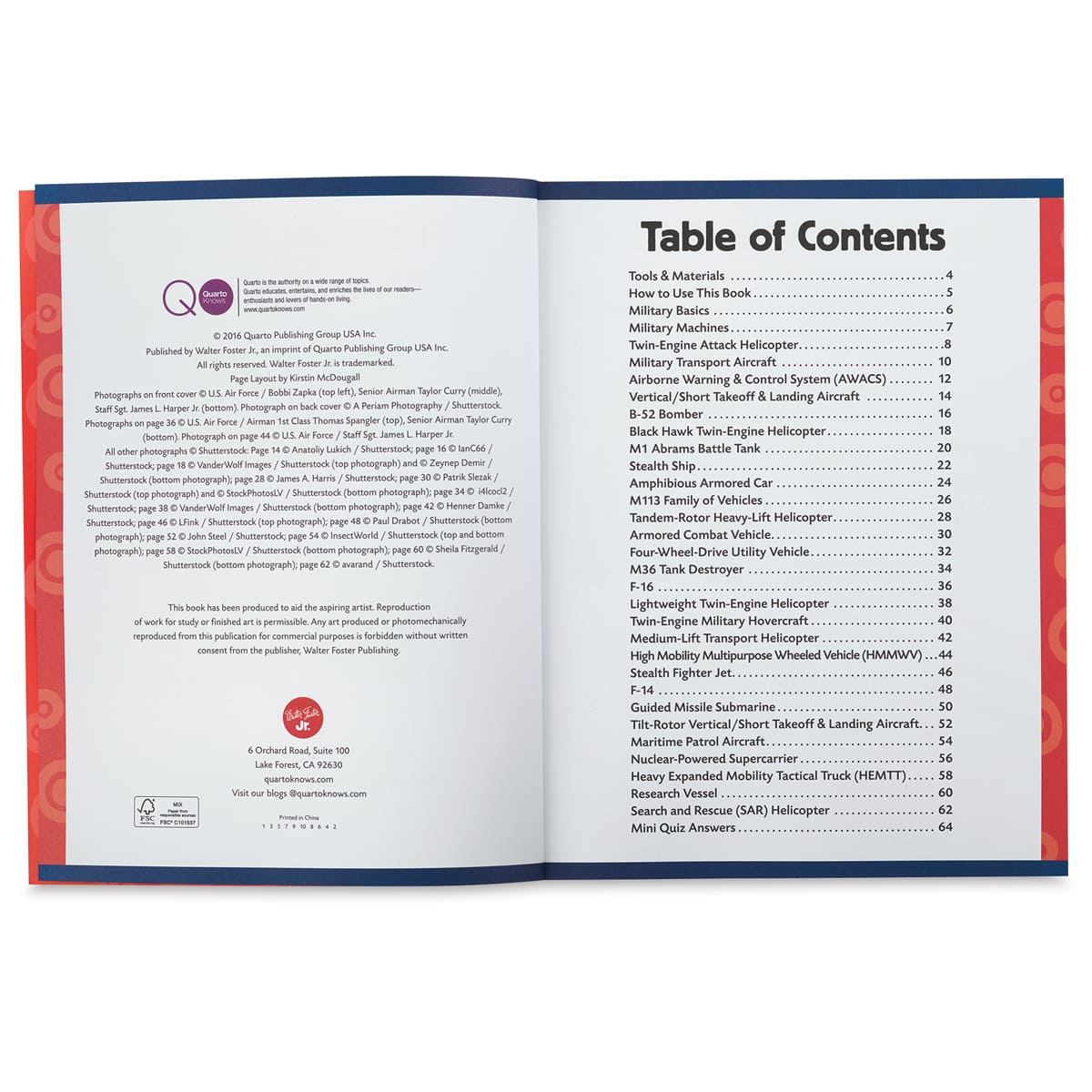 Learn to Draw Military Machines - Spread showing Table of Contents
