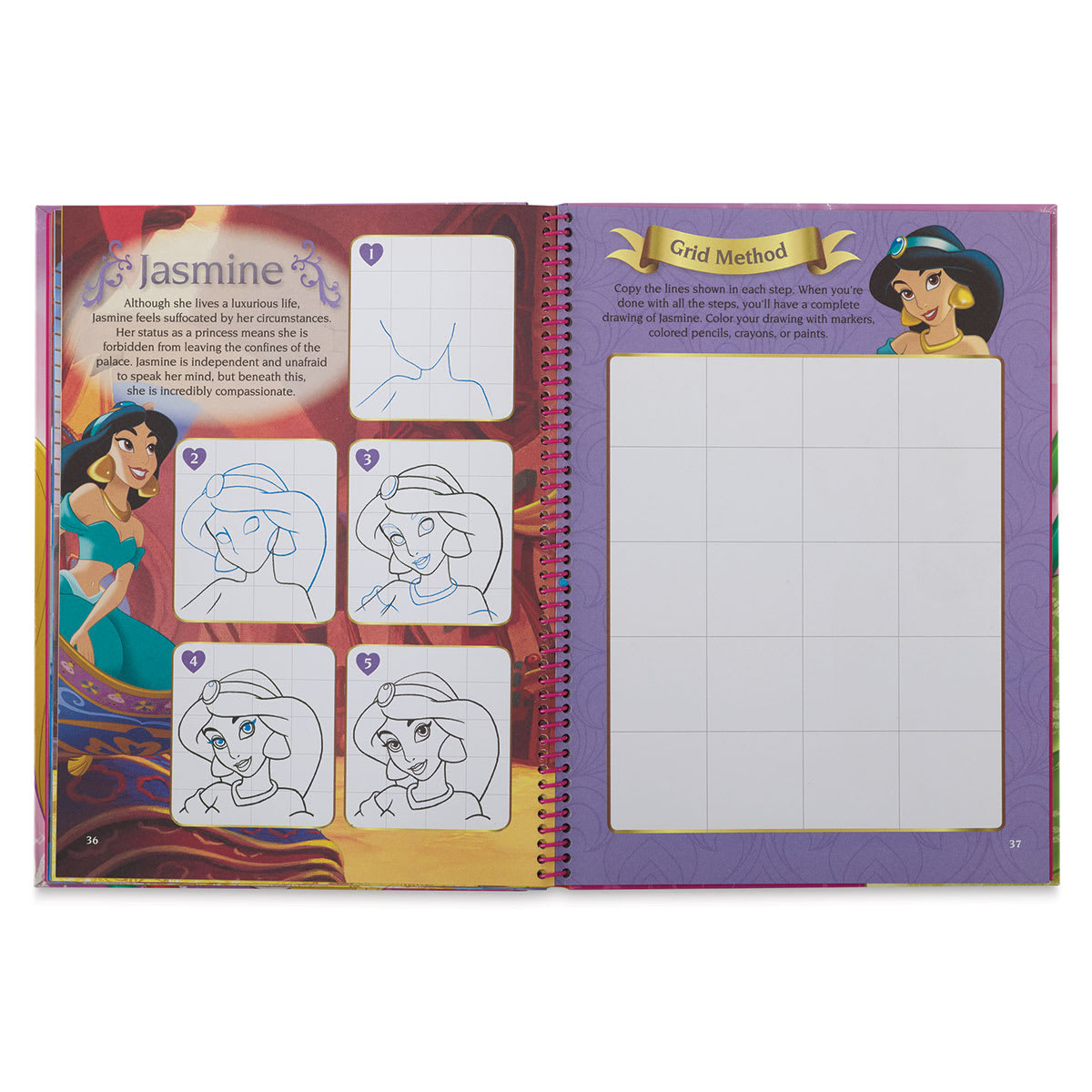 Disney Princess: Learn to Draw Princesses - Spread on how to draw Jasmine
