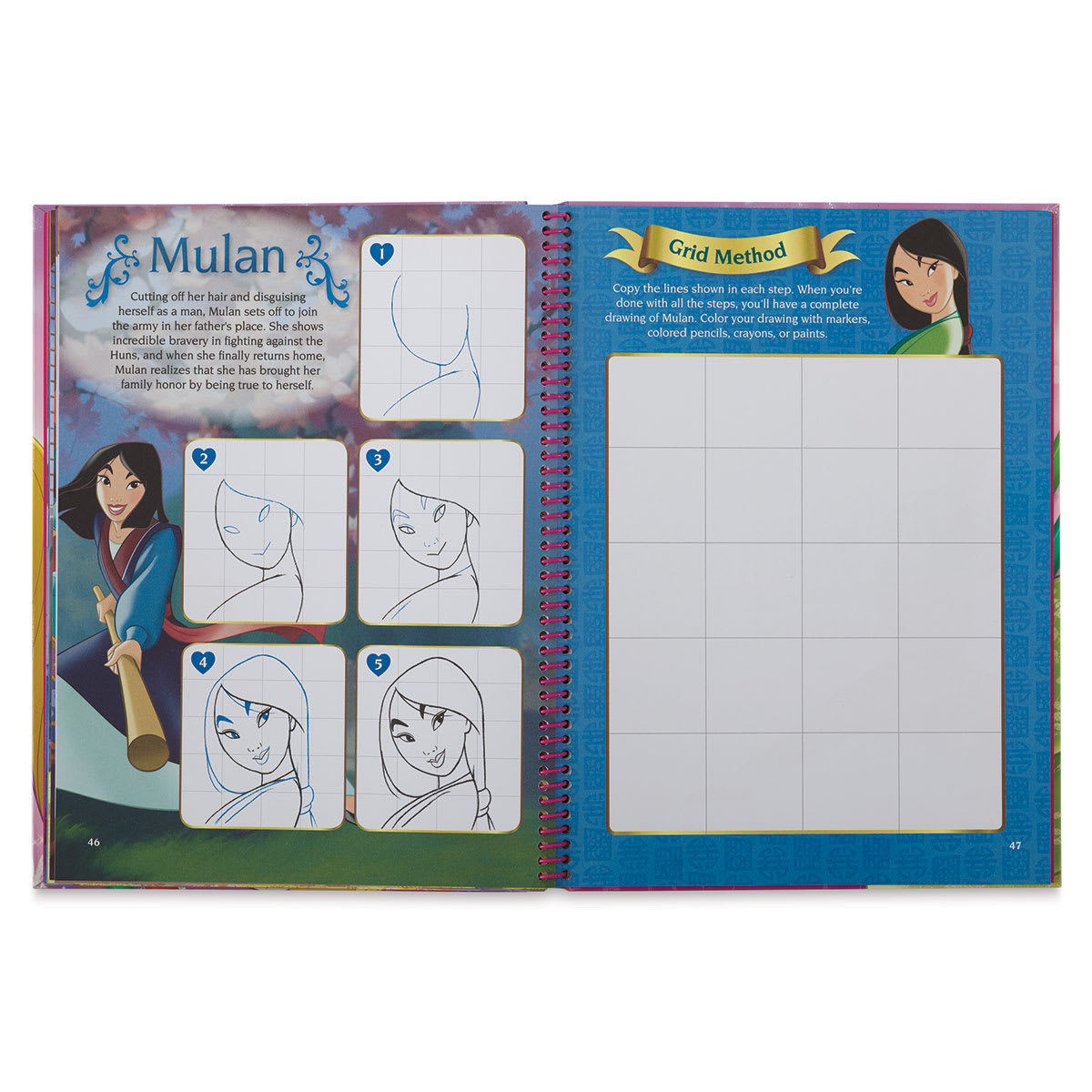 Disney Princess: Learn to Draw Princesses - Spread on how to draw Mulan
