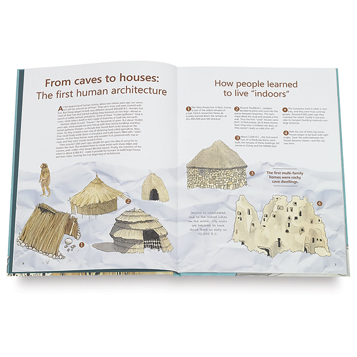 From Mud Huts to Skyscrapers - Spread discussing earliest Shelters
