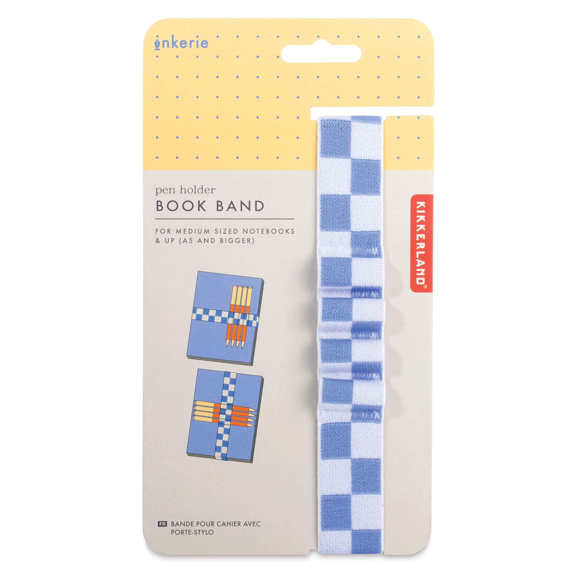 Kikkerland Inkerie Pen Holder Book Band - Blue, packaging