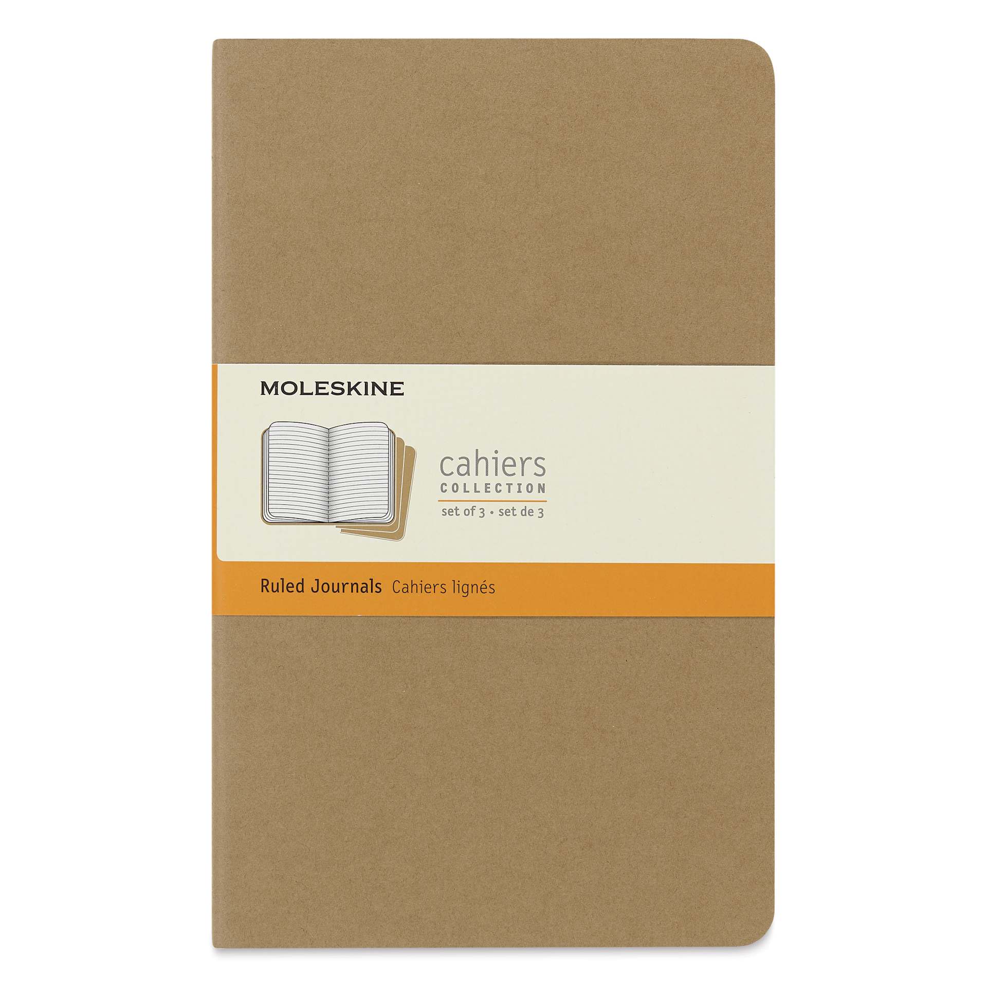 Moleskine Cahier Journals - 8-1/4" x 5", Ruled, Kraft, Pkg of 3, with packaging