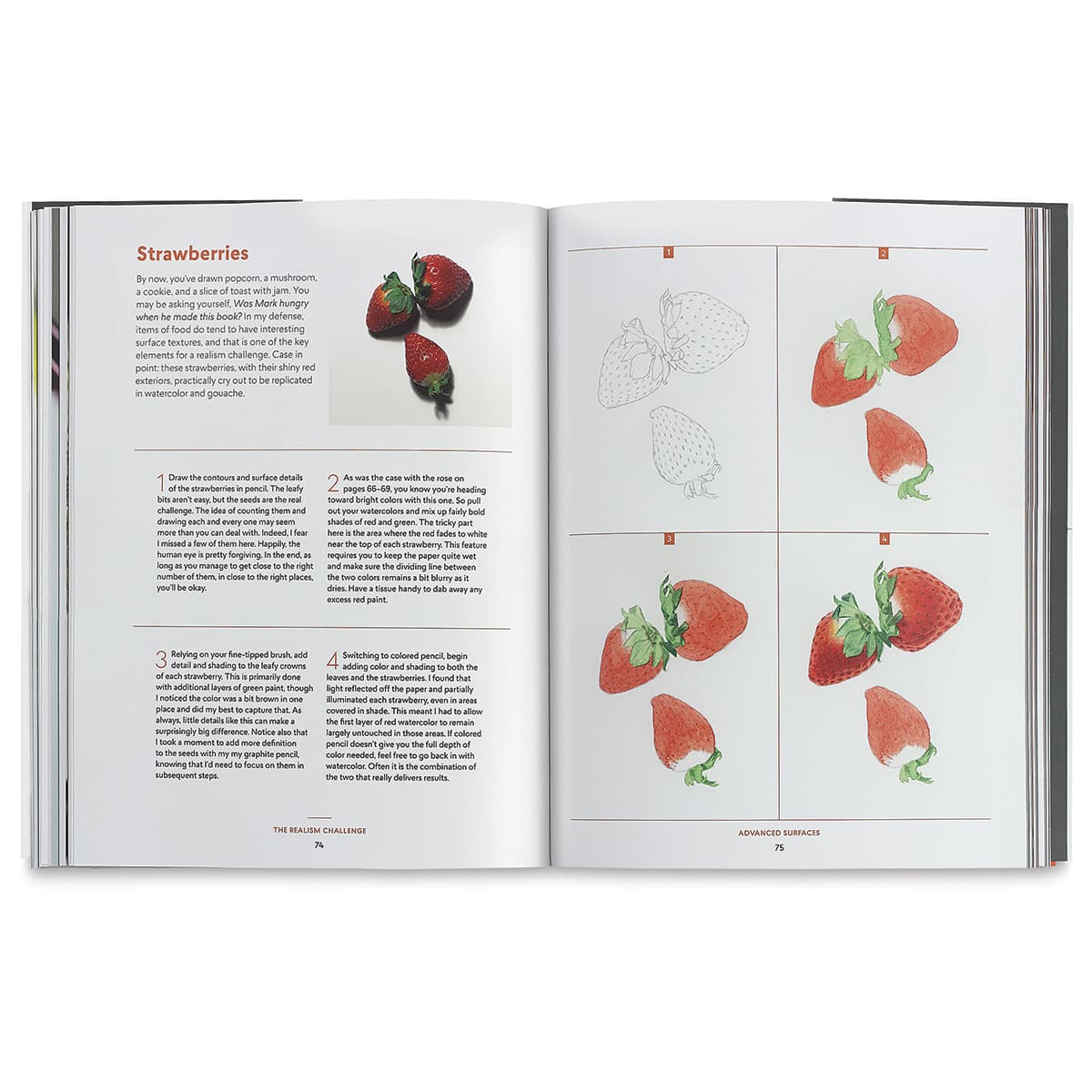 The Realism Challenge - Spread beginning section on drawing Strawberries
