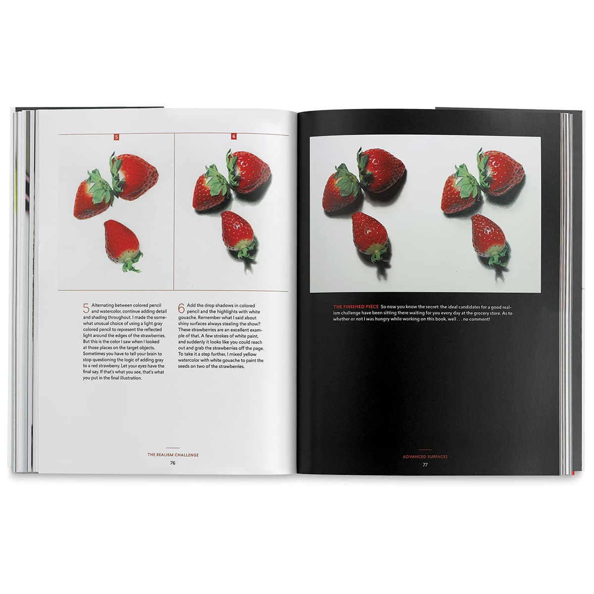 The Realism Challenge - Spread showing final steps on drawing strawberries
