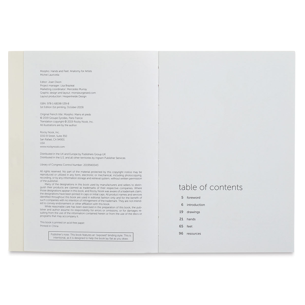 Anatomy for Artists Hands and Feet - Spread of Table of Contents
