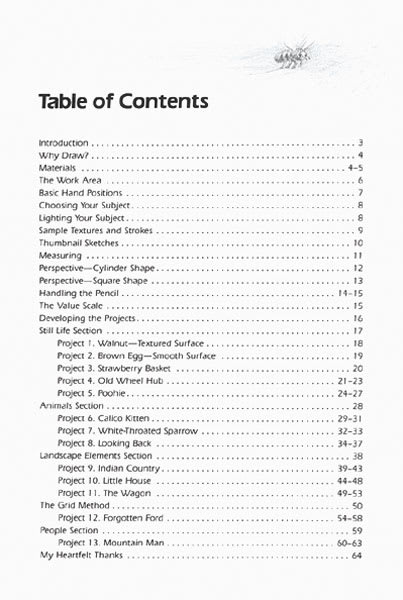 Pencil Drawing - Page showing Table of Contents