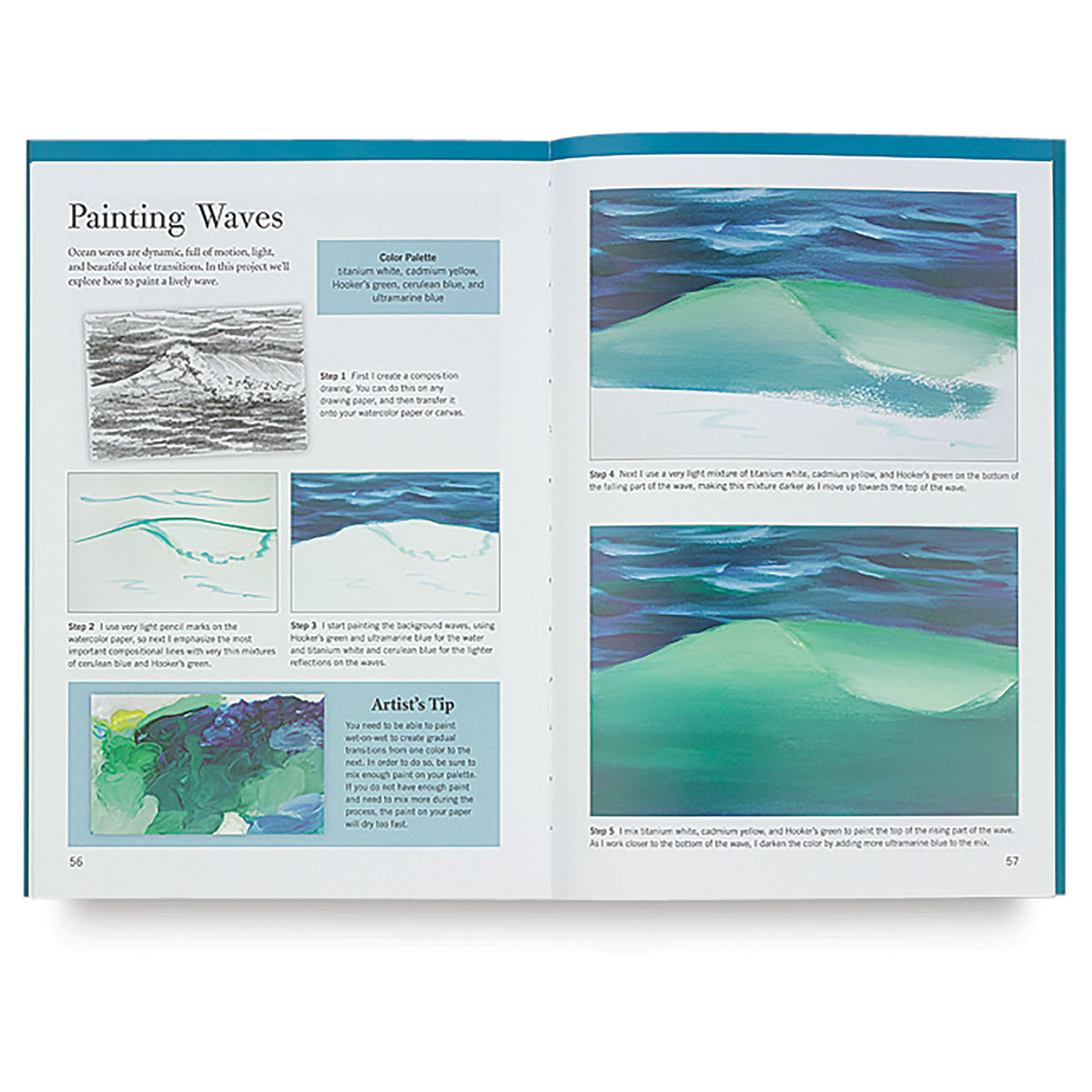 Painting in Acrylic - Inside spread about painting Ocean Waves
