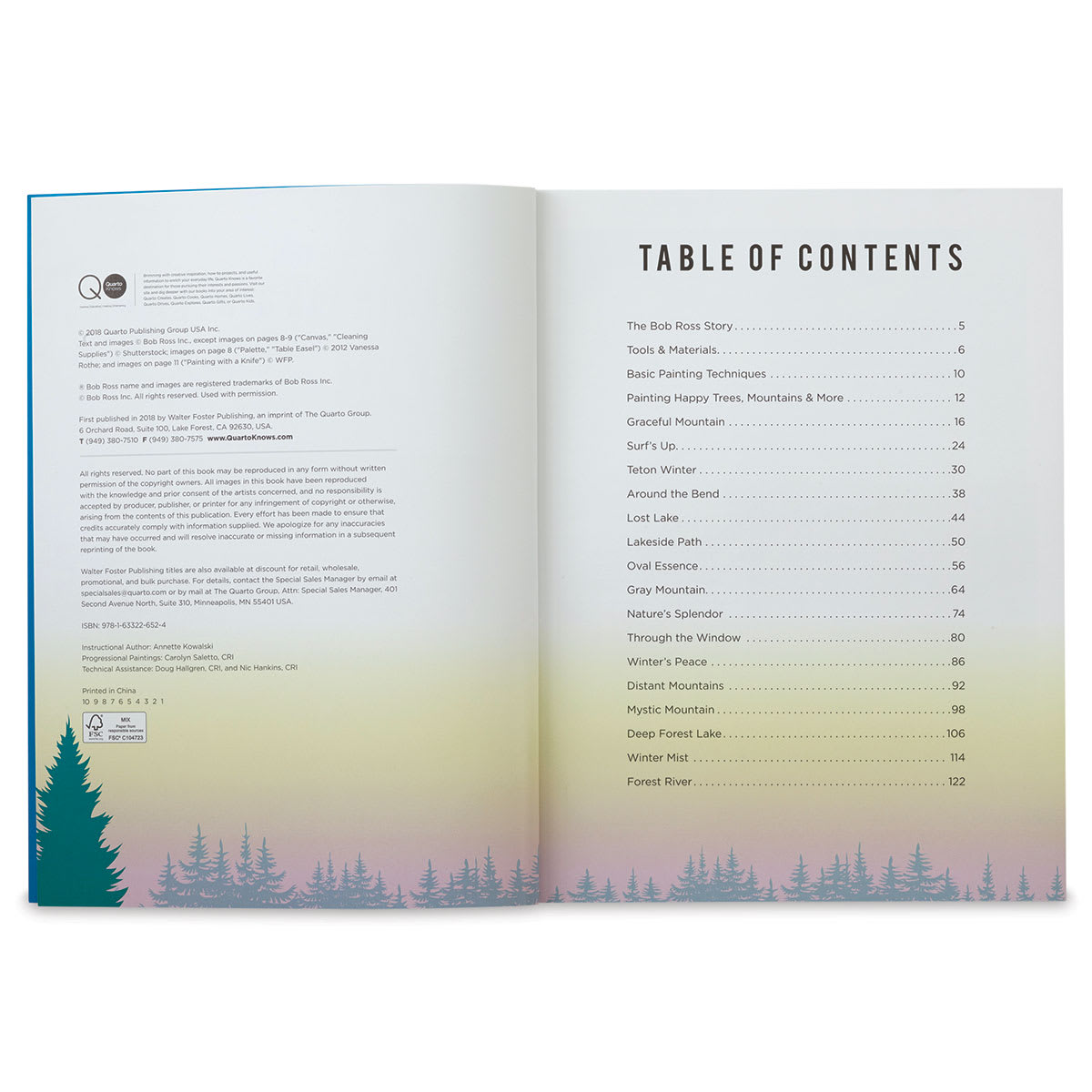 Painting with Bob Ross - Inside spread showing Table of Contents