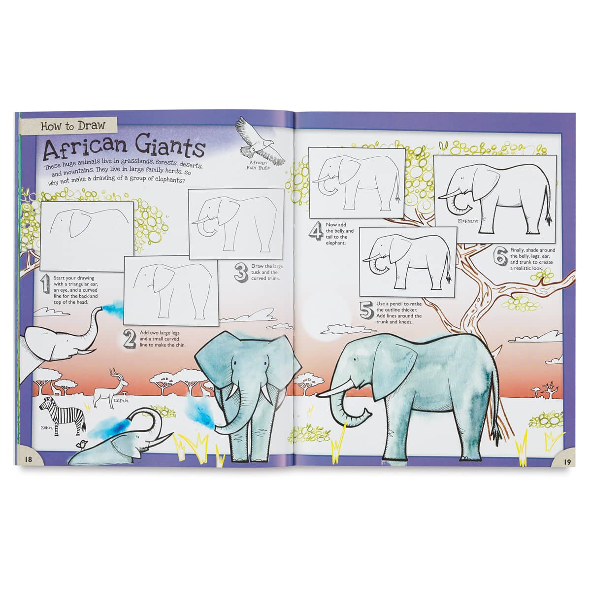How to Draw Series - Inside spread of Animals Book showing how to draw Giant Animals
