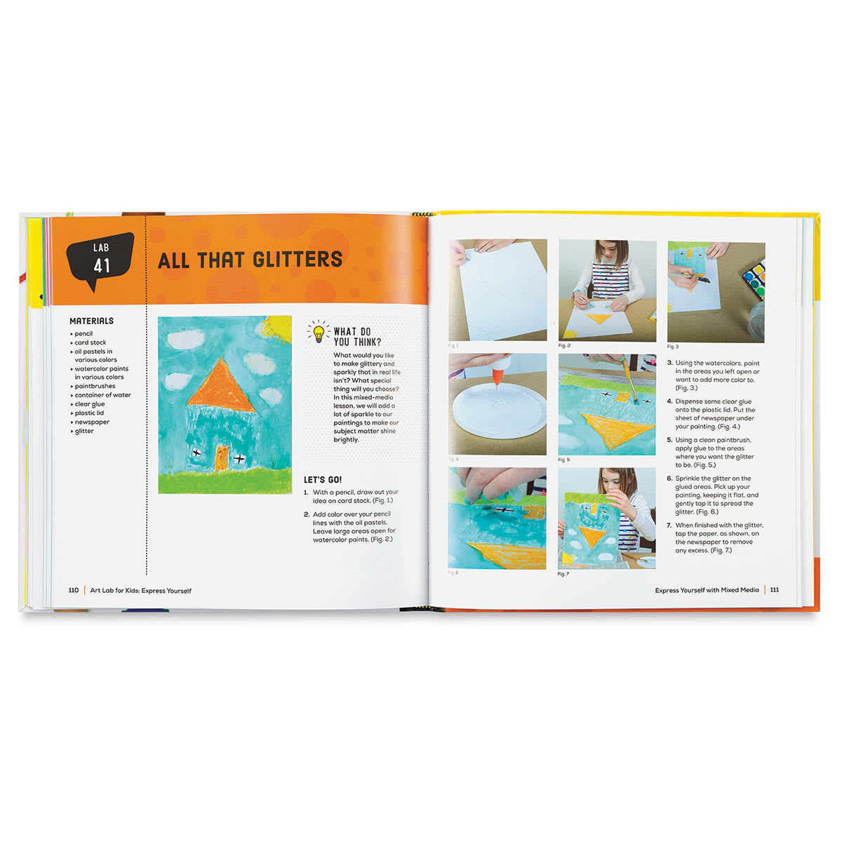 Art Lab for Kids: Express Yourself - Spread on Lab Project 41 on using Glitter
