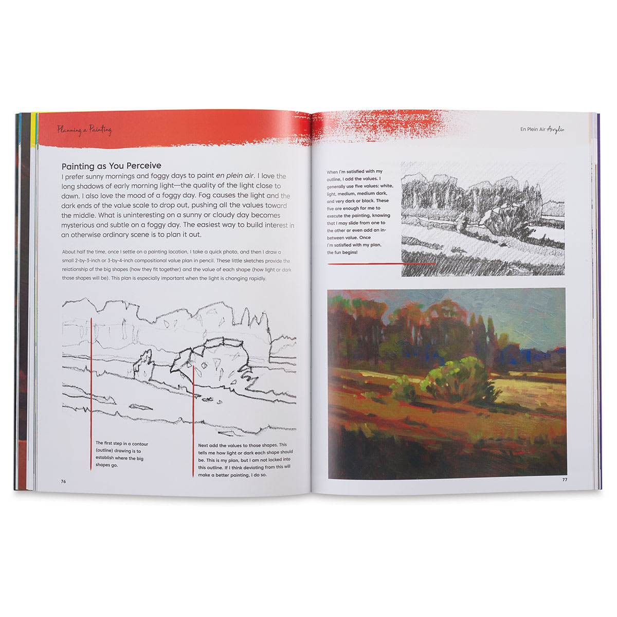 En Plein Air: Acrylic - Inside spread on planning a painting
