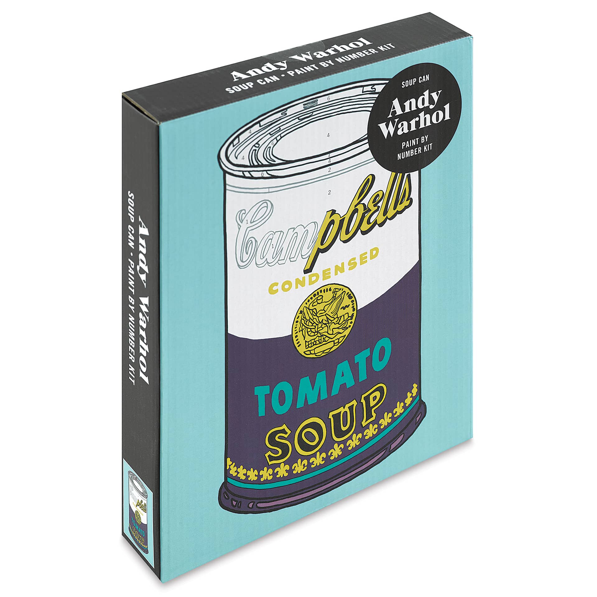 Andy Warhol Soup Can Paint By Number Kit (front of packaging, angled view)