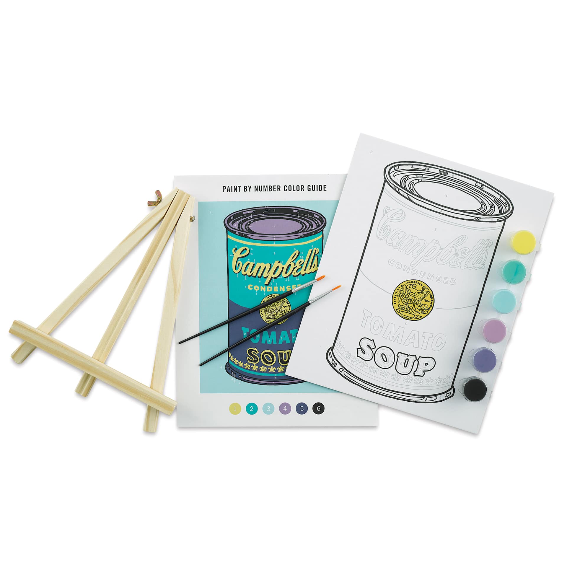 Andy Warhol Soup Can Paint By Number Kit (contents top view)