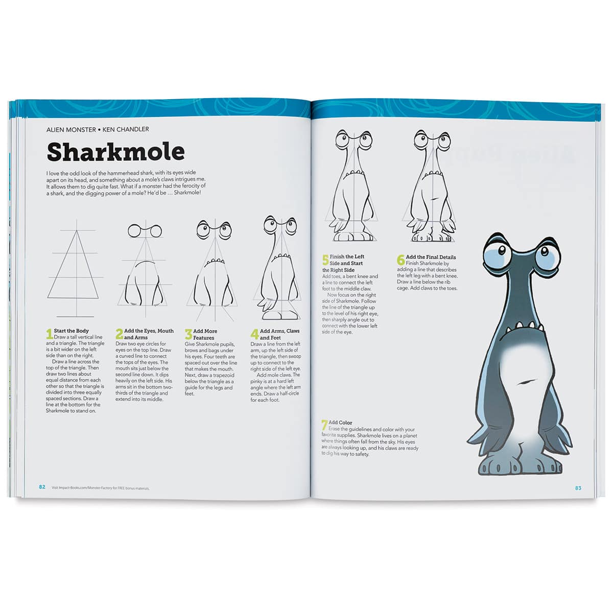 Monster Factory - Steps for drawing a Sharkmole
