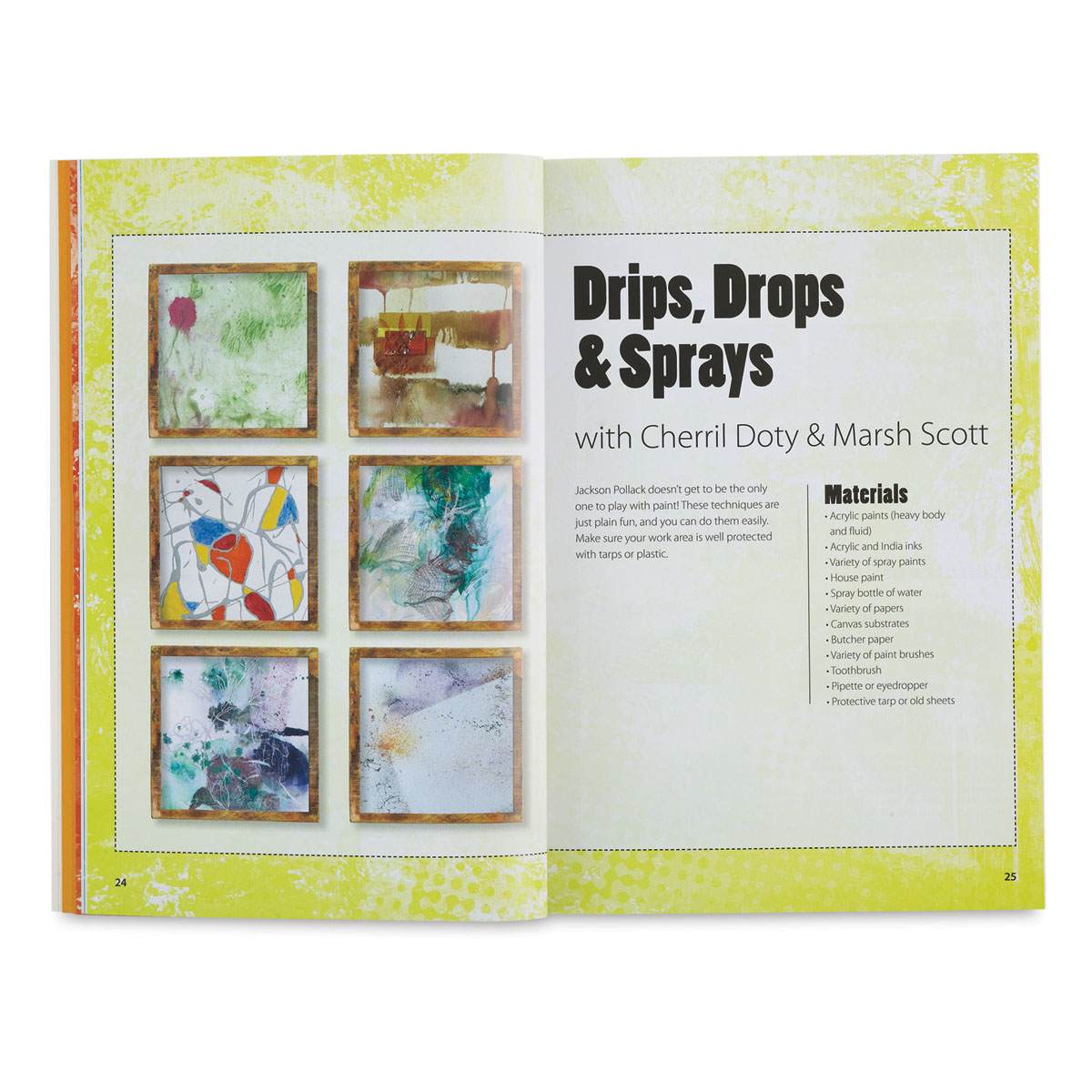 101 More Mixed Media Techniques - Inside spread on Drips, Drops and Sprays
