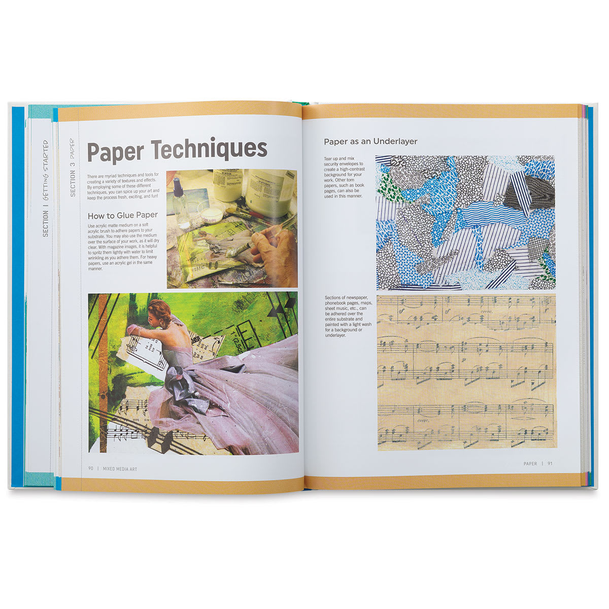 The Complete Book of Mixed Media Art - Inside spread shwoing techniques with paper
