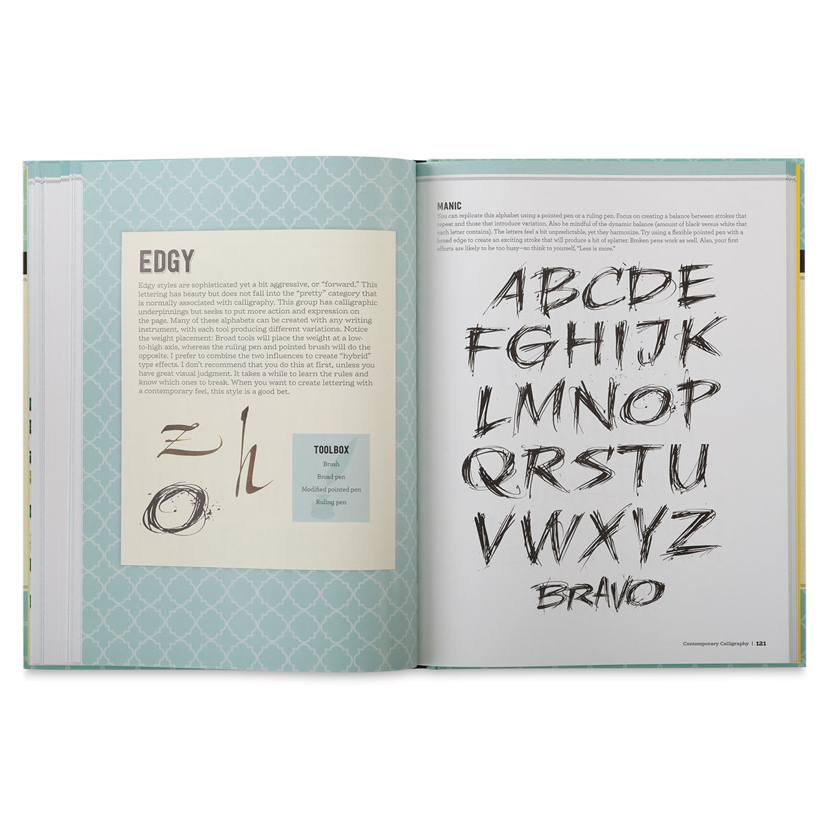 The Complete Book of Calligraphy & Lettering - Inside spread showing Edgy scripts