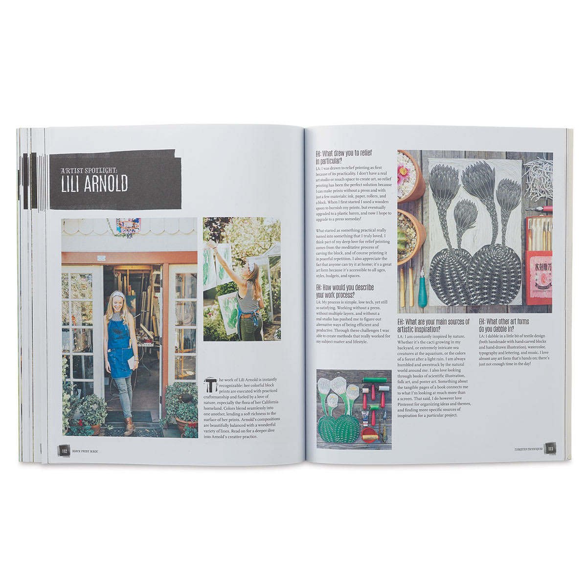 Block Print Magic - Inside spread featuring artist Lili Arnold
