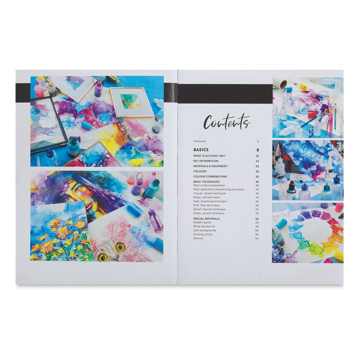 Alcohol Ink: Step-By-Step Techniques for Ink-Based Fluid Art - inside page showing table of contents
