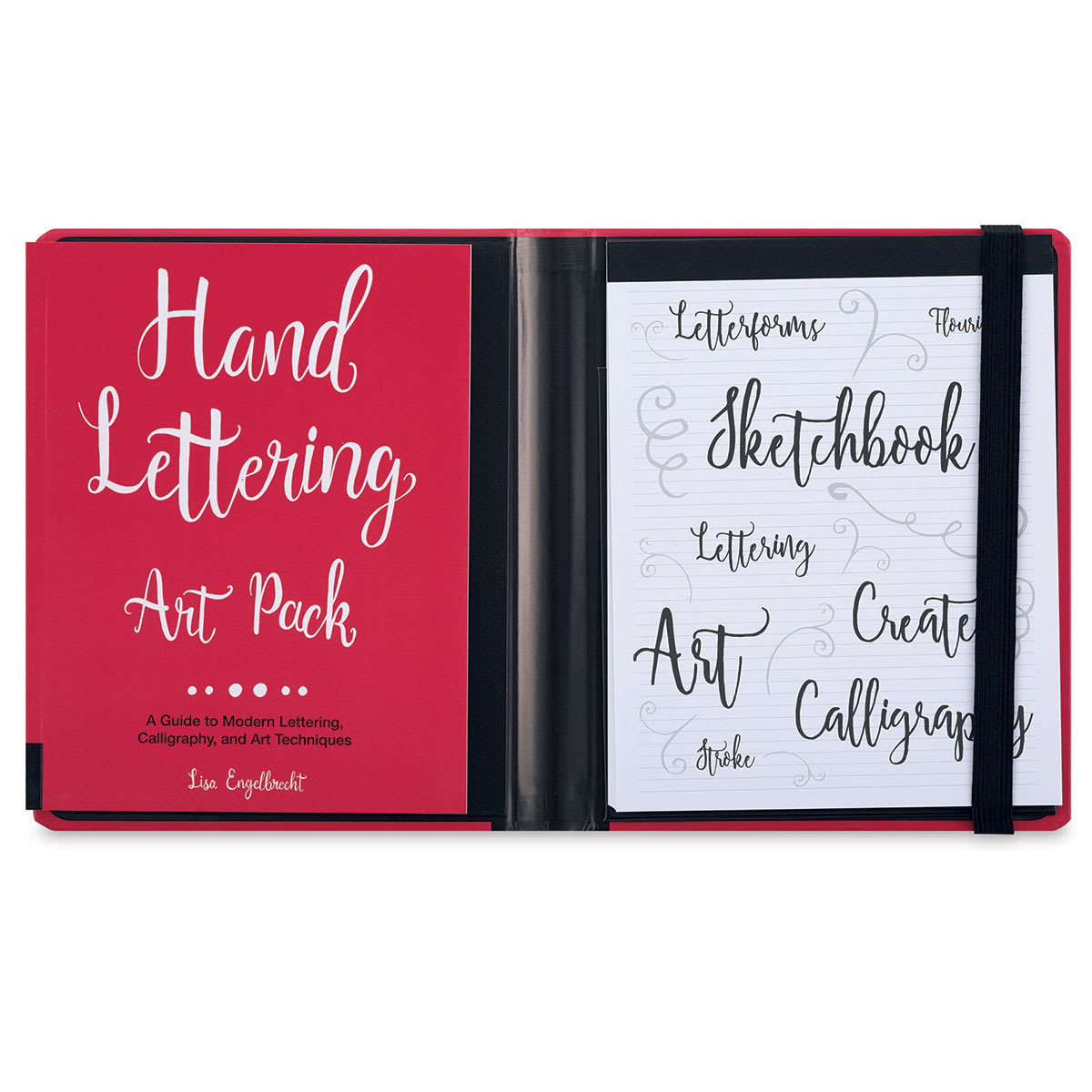Hand Lettering Art Pack - Open Art Pack showing Guidebook and Sketchpad