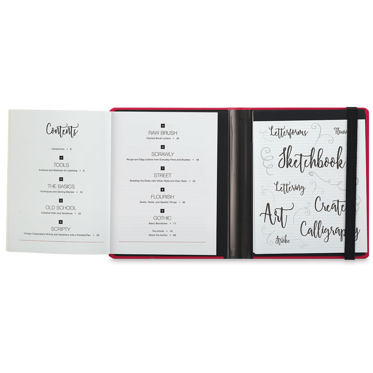 Hand Lettering Art Pack - Open Art Pack showing Table of Contents in Guidebook and Sketchpad