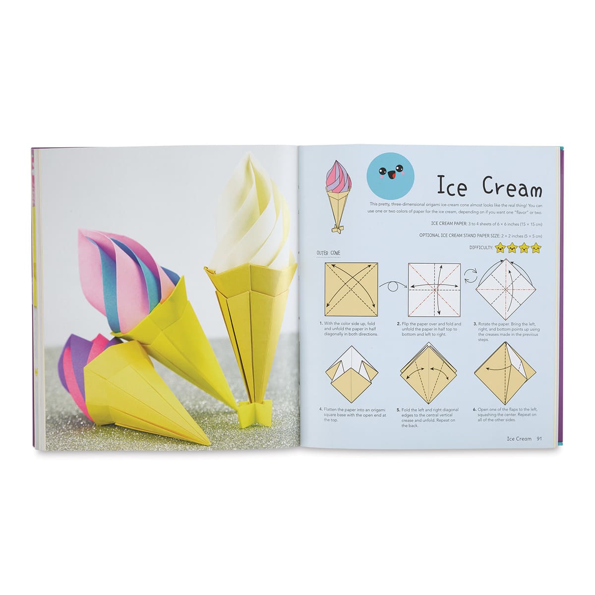 Kawaii Origami Kit - Spread on Folding paper into Ice Cream cone